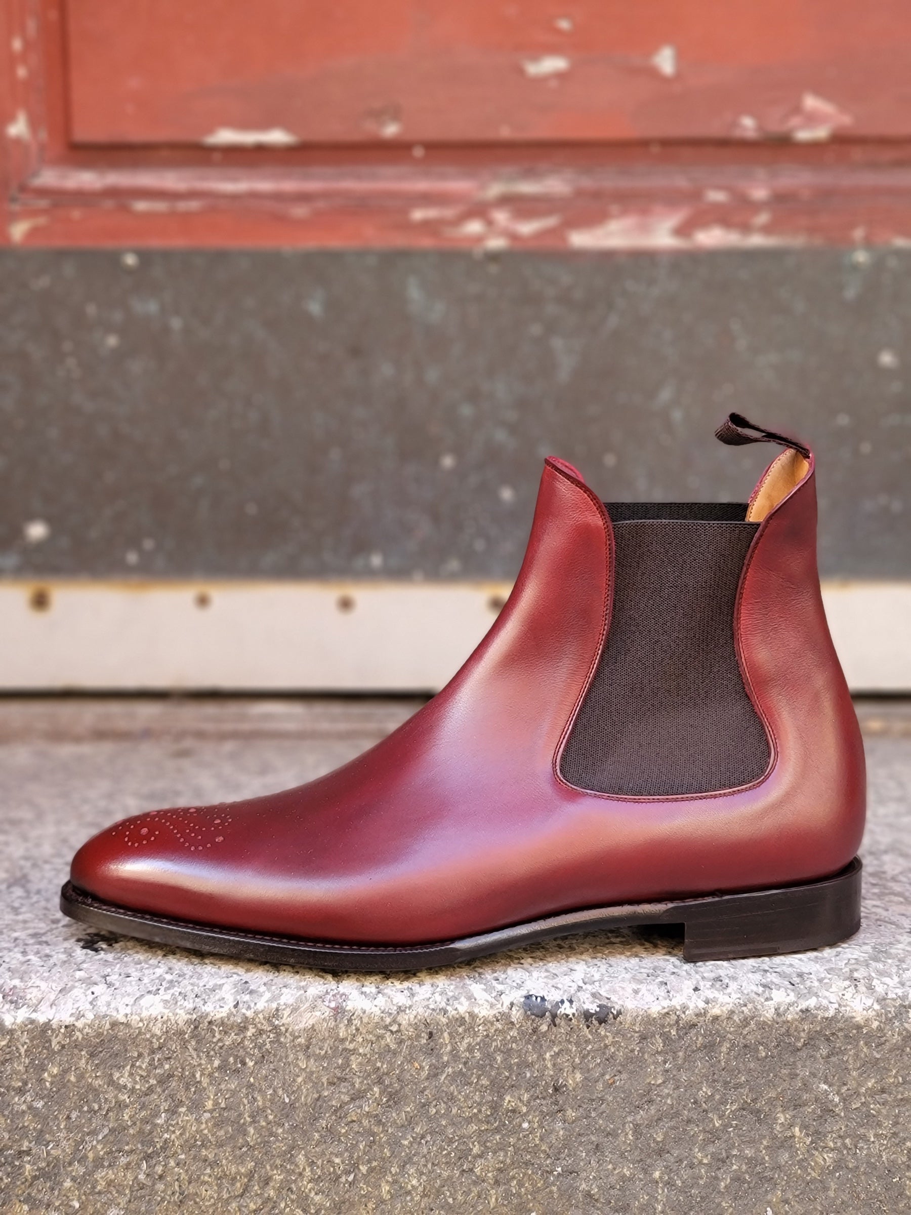 Highland - MTO - Burgundy Calf - NGT Last - Single Leather Sole-Made To Order Chelsea Boot Medallion-J.FitzPatrick Footwear