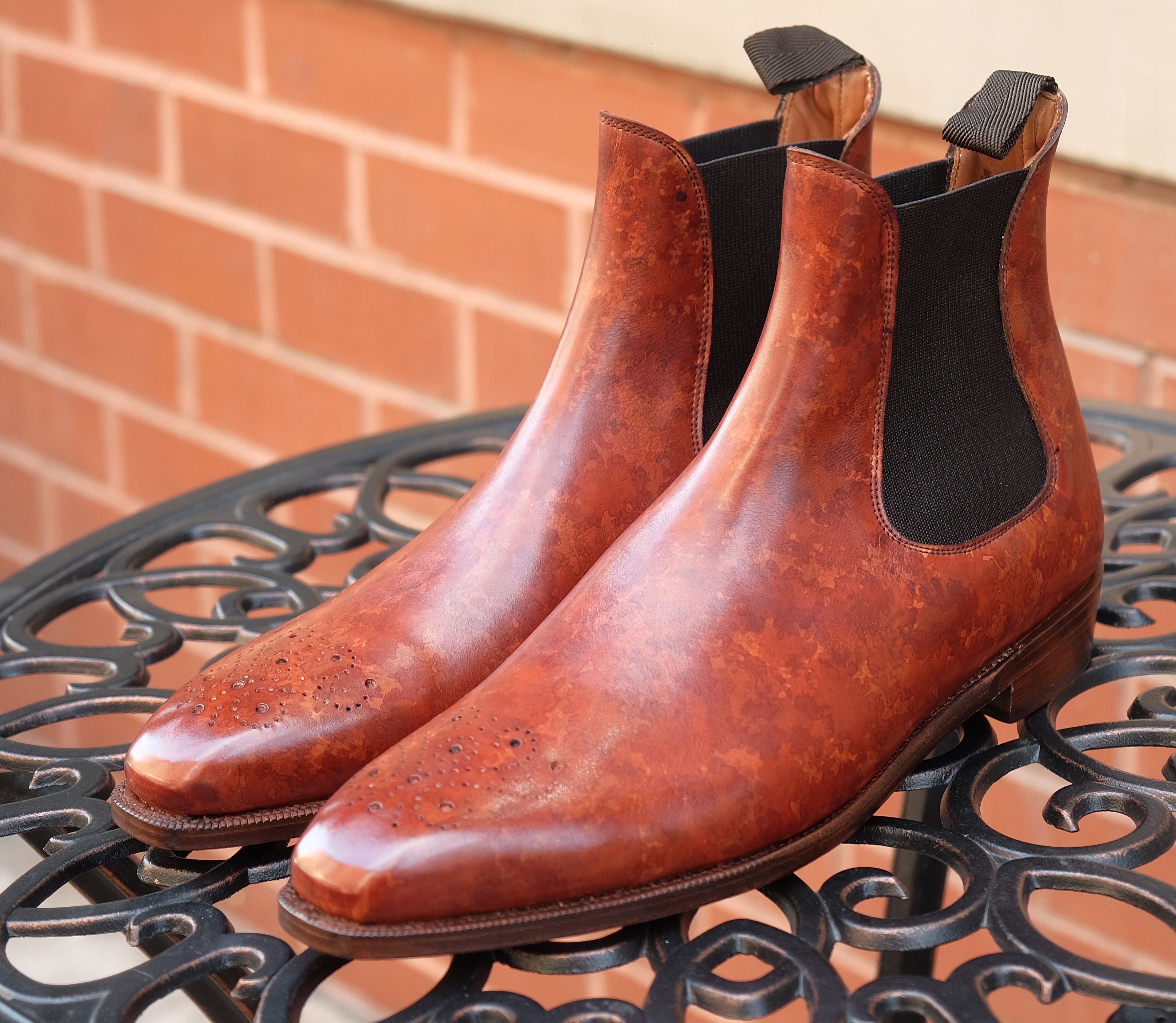 Highland - MTO - Gold Marble Patina - MGF Last - Single City Rubber Sole-Made To Order Chelsea Boot Medallion-J.FitzPatrick Footwear