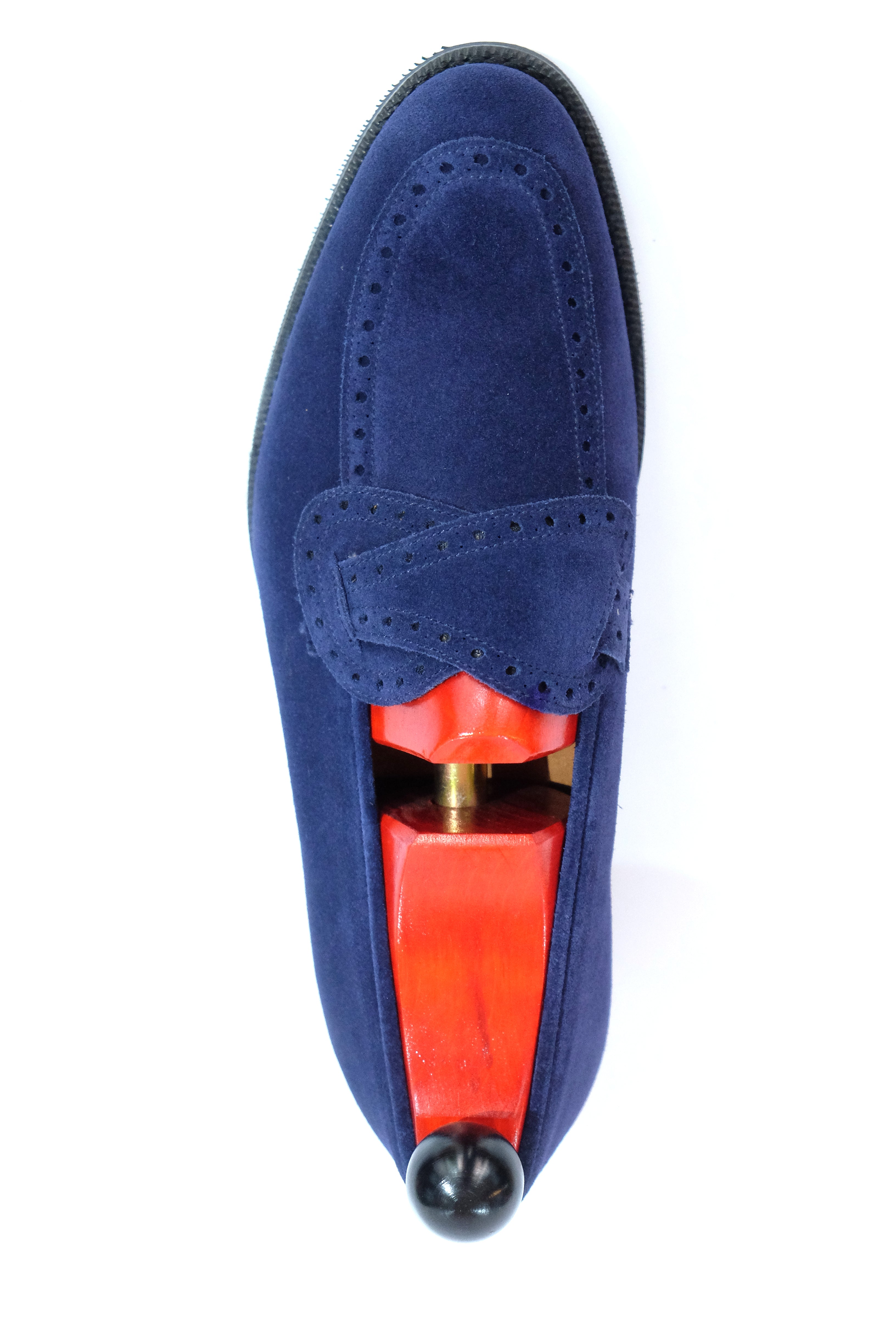 Kennewick - MTO - Dark Blue Suede - TMG Last - Single City Rubber Sole-Made To Order Butterfly Loafer Brogue-J.FitzPatrick Footwear