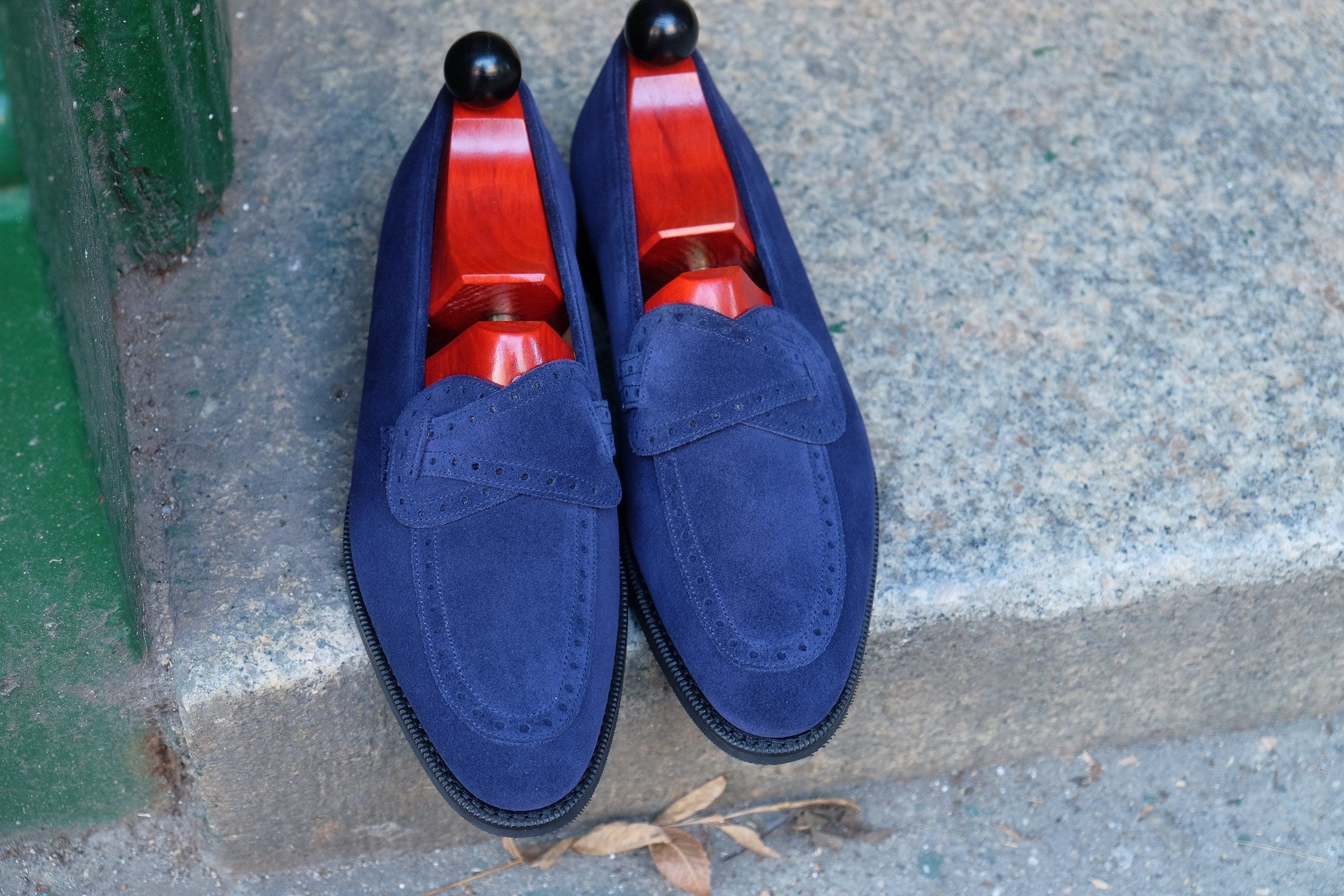 Kennewick - MTO - Dark Blue Suede - TMG Last - Single City Rubber Sole-Made To Order Butterfly Loafer Brogue-J.FitzPatrick Footwear