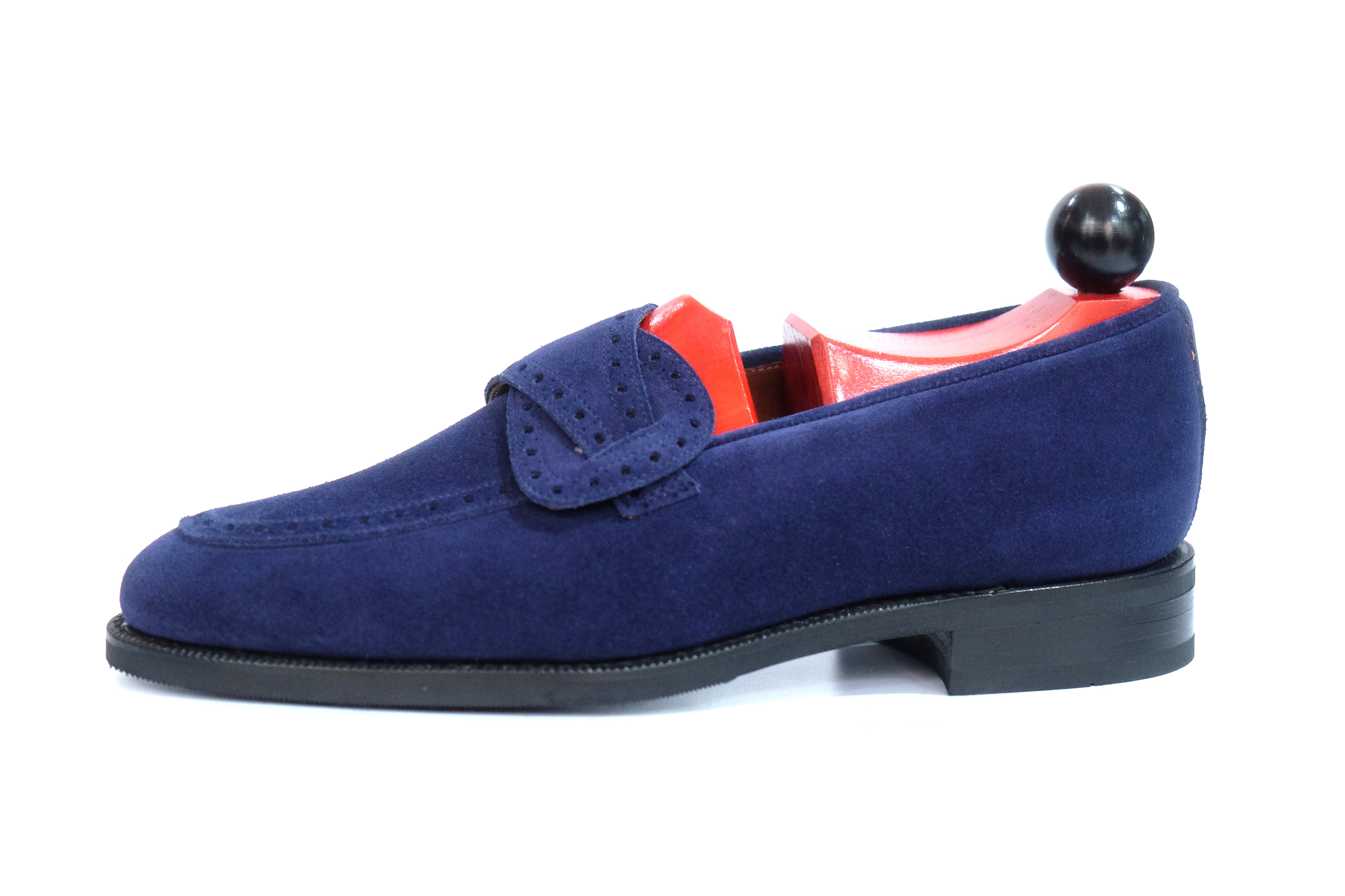 Kennewick - MTO - Dark Blue Suede - TMG Last - Single City Rubber Sole-Made To Order Butterfly Loafer Brogue-J.FitzPatrick Footwear