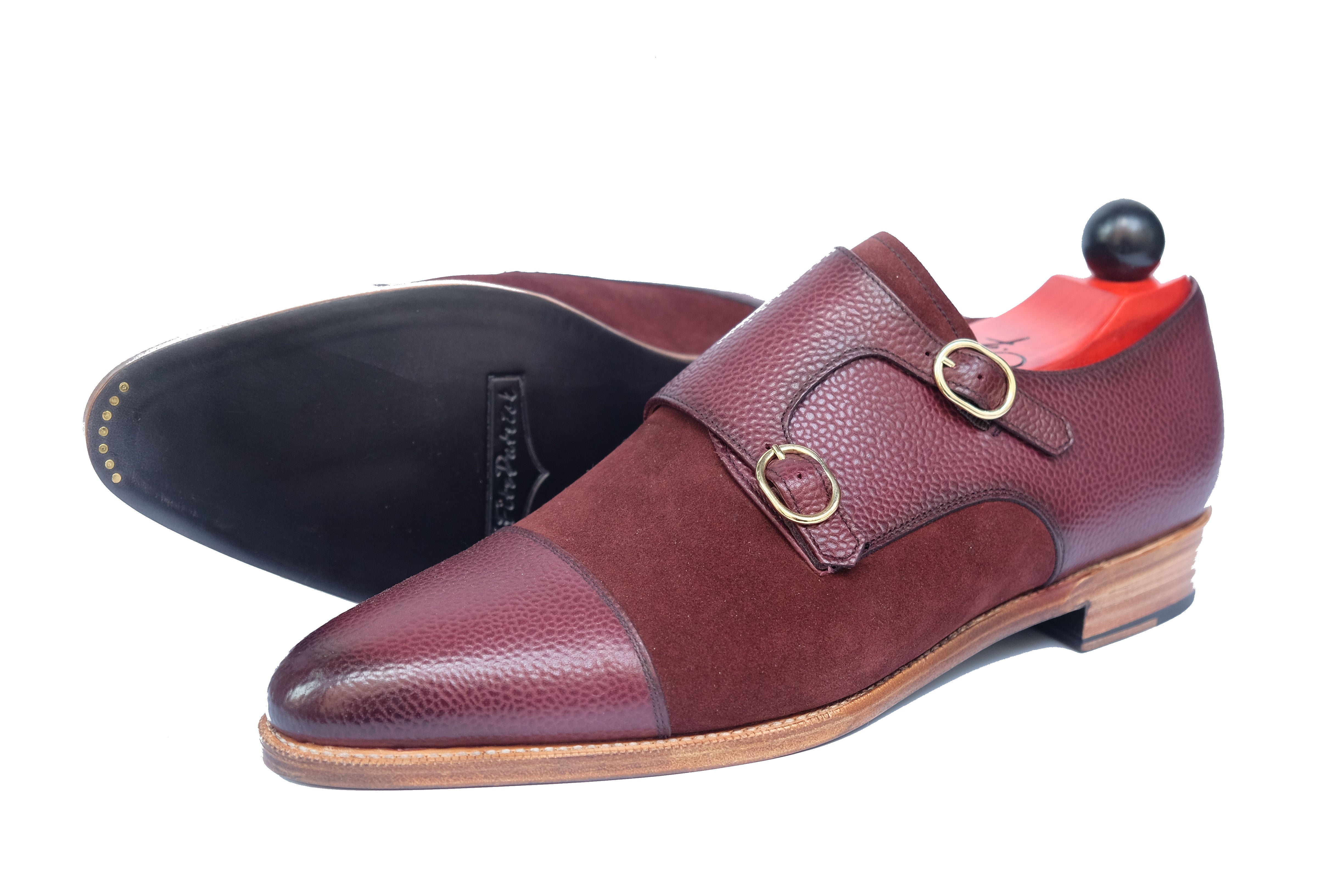 Kent - MTO - Burnished Burgundy Grain / Burgundy Suede-Made To Order Double Monkstrap Cap Toe-J.FitzPatrick Footwear