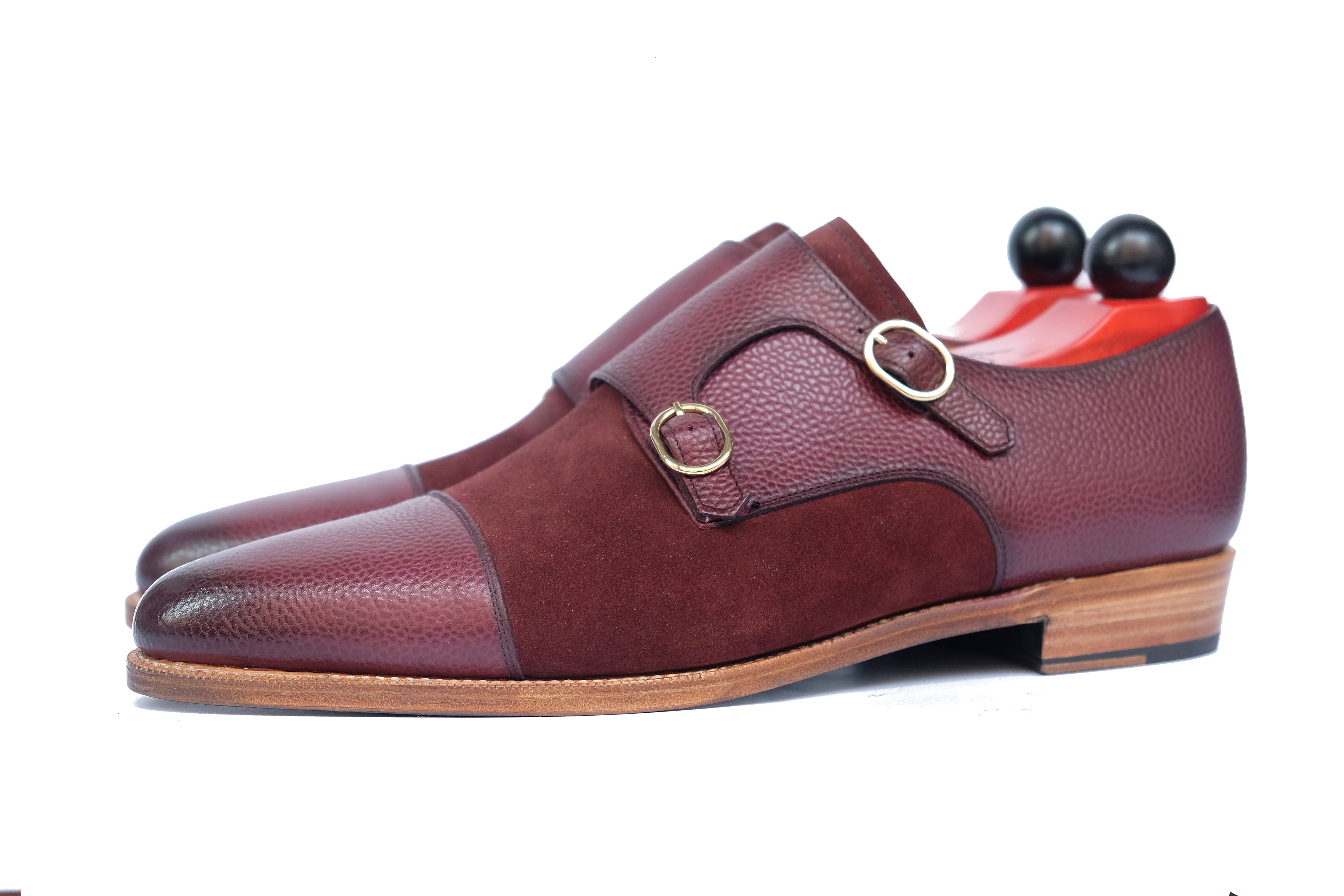 Kent - MTO - Burnished Burgundy Grain / Burgundy Suede-Made To Order Double Monkstrap Cap Toe-J.FitzPatrick Footwear