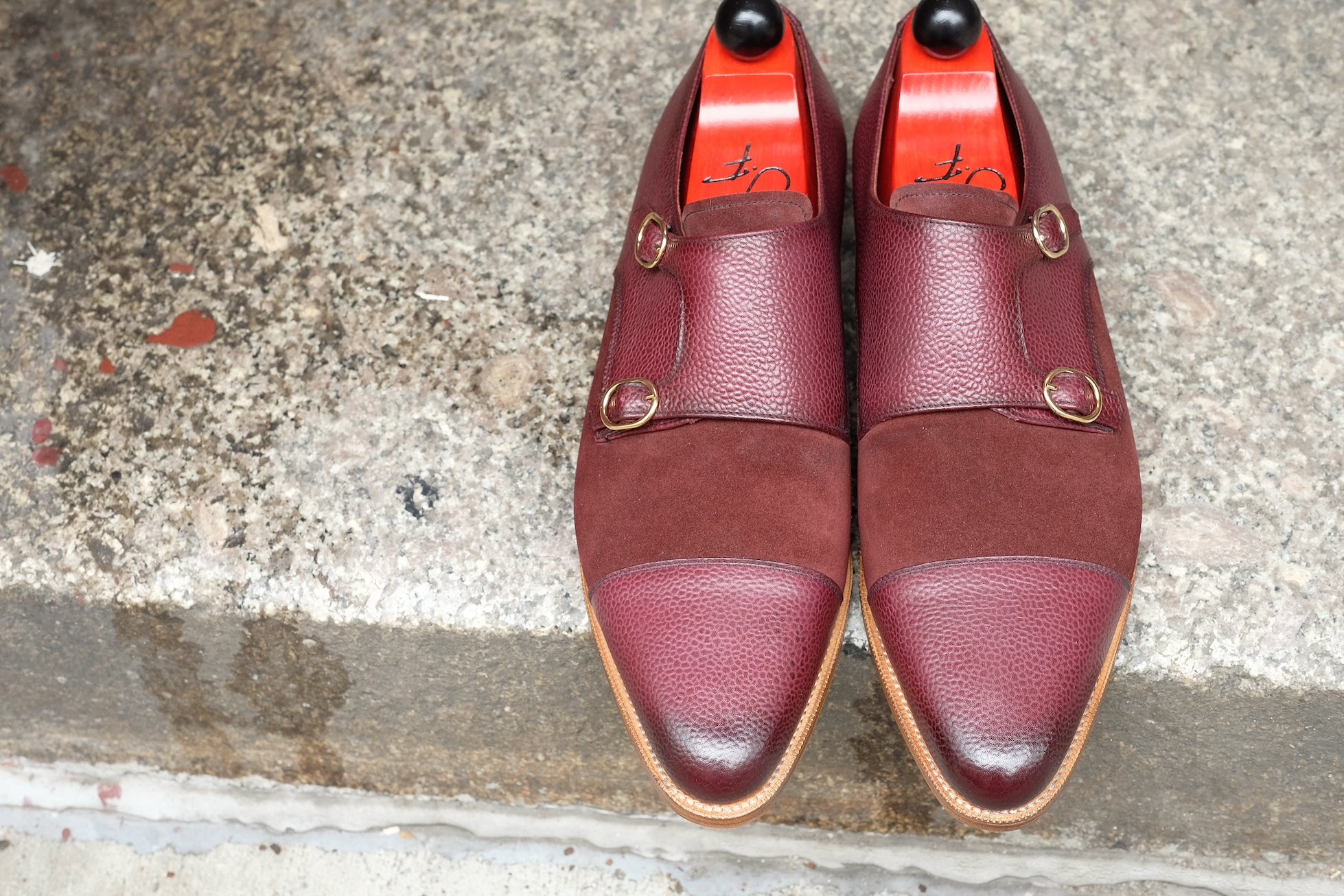Kent - MTO - Burnished Burgundy Grain / Burgundy Suede-Made To Order Double Monkstrap Cap Toe-J.FitzPatrick Footwear