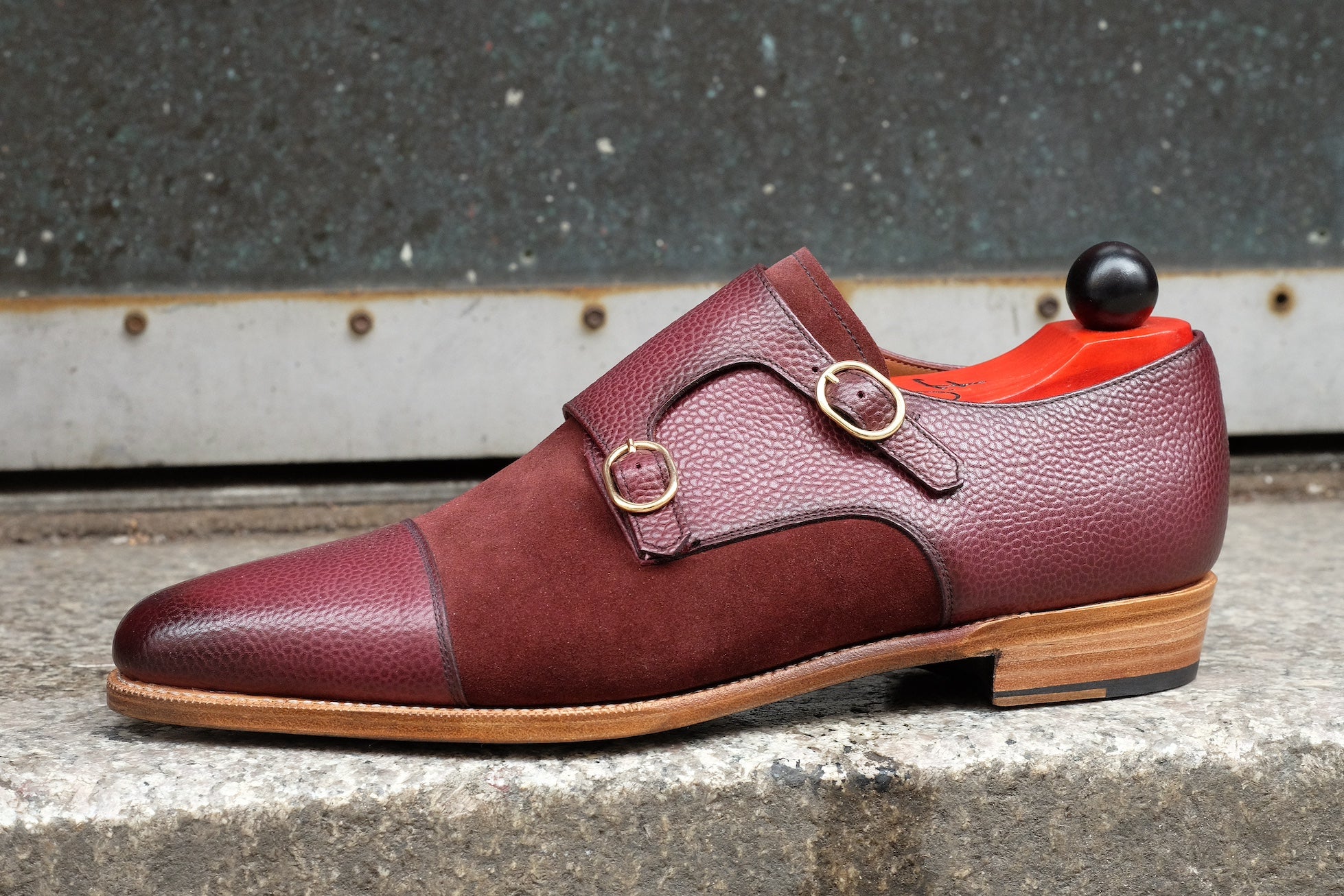 Kent - MTO - Burnished Burgundy Grain / Burgundy Suede-Made To Order Double Monkstrap Cap Toe-J.FitzPatrick Footwear