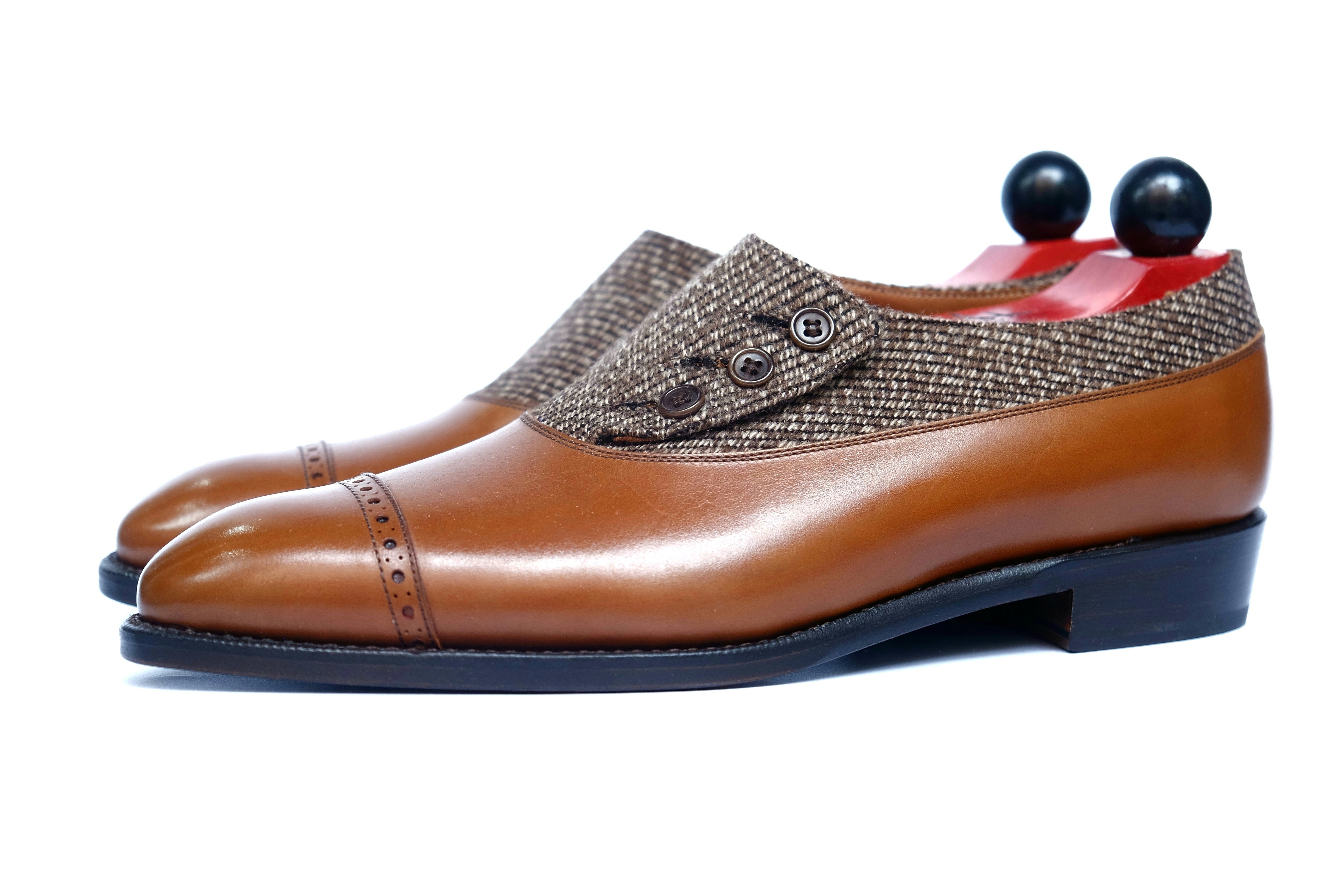 Kingston - MTO - Caramel Calf Calf / Brown Poulsbo - NGT Last - Single Leather Sole-Made To Order Button Shoe Plain Toe-J.FitzPatrick Footwear