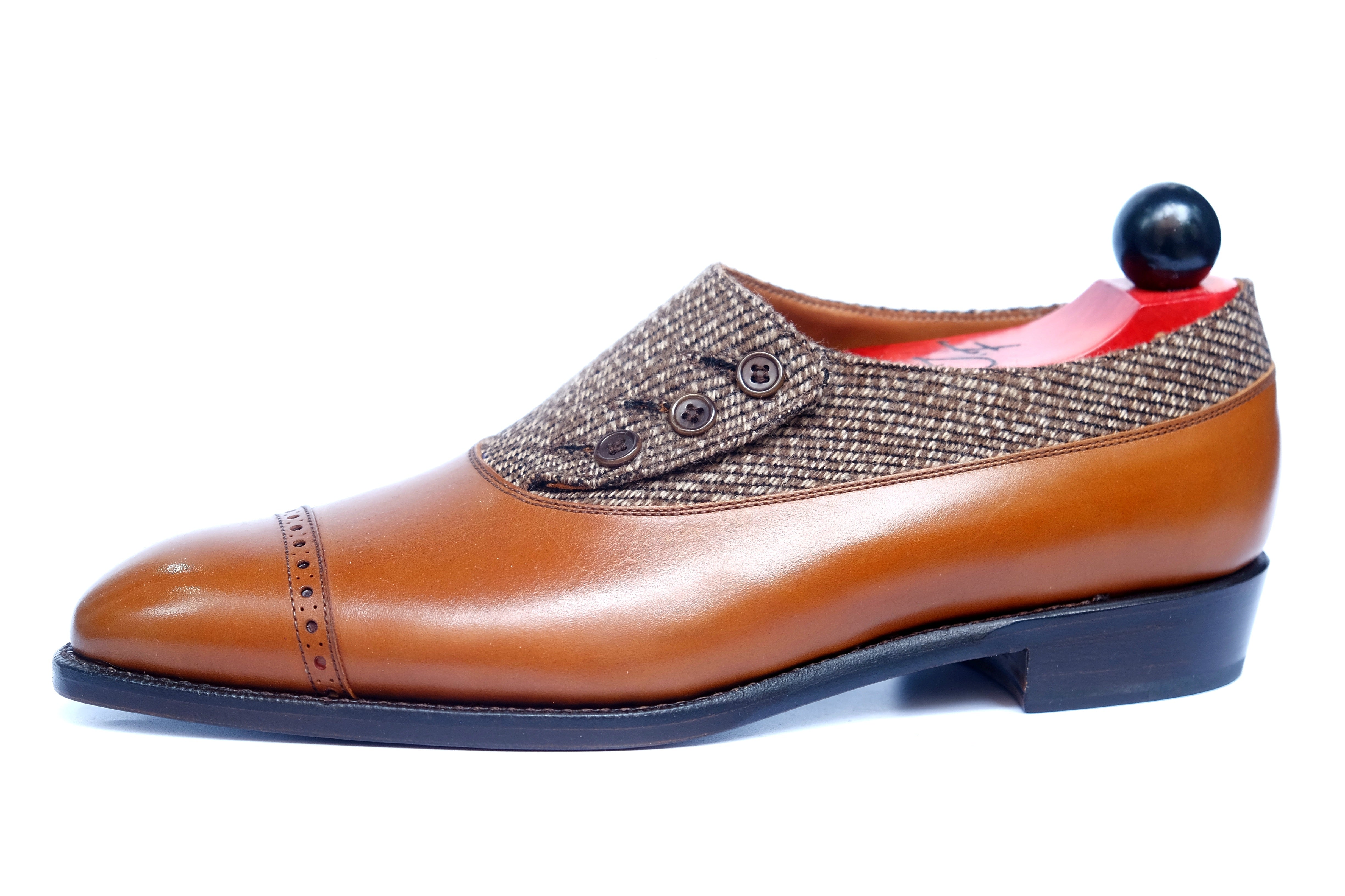 Kingston - MTO - Caramel Calf Calf / Brown Poulsbo - NGT Last - Single Leather Sole-Made To Order Button Shoe Plain Toe-J.FitzPatrick Footwear