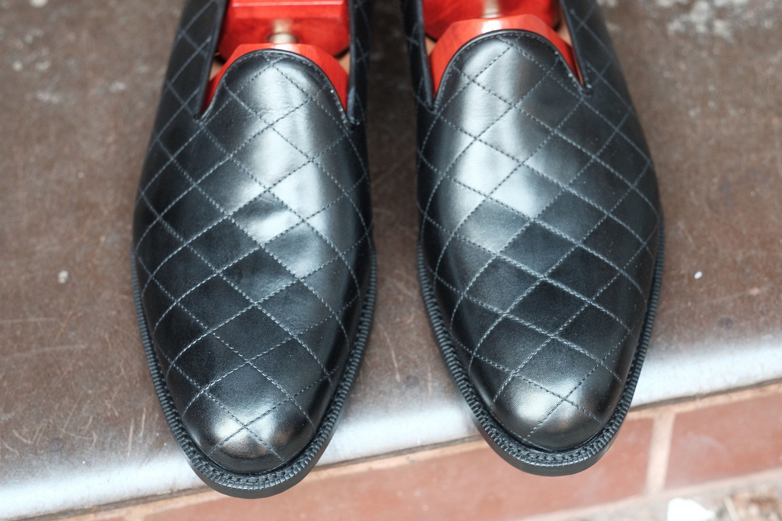 Laurelhurst II - MTO - Quilted Black Calf - TMG Last - Single Leather Sole-Made To Order Slipper Loafer Quilted Leather-J.FitzPatrick Footwear