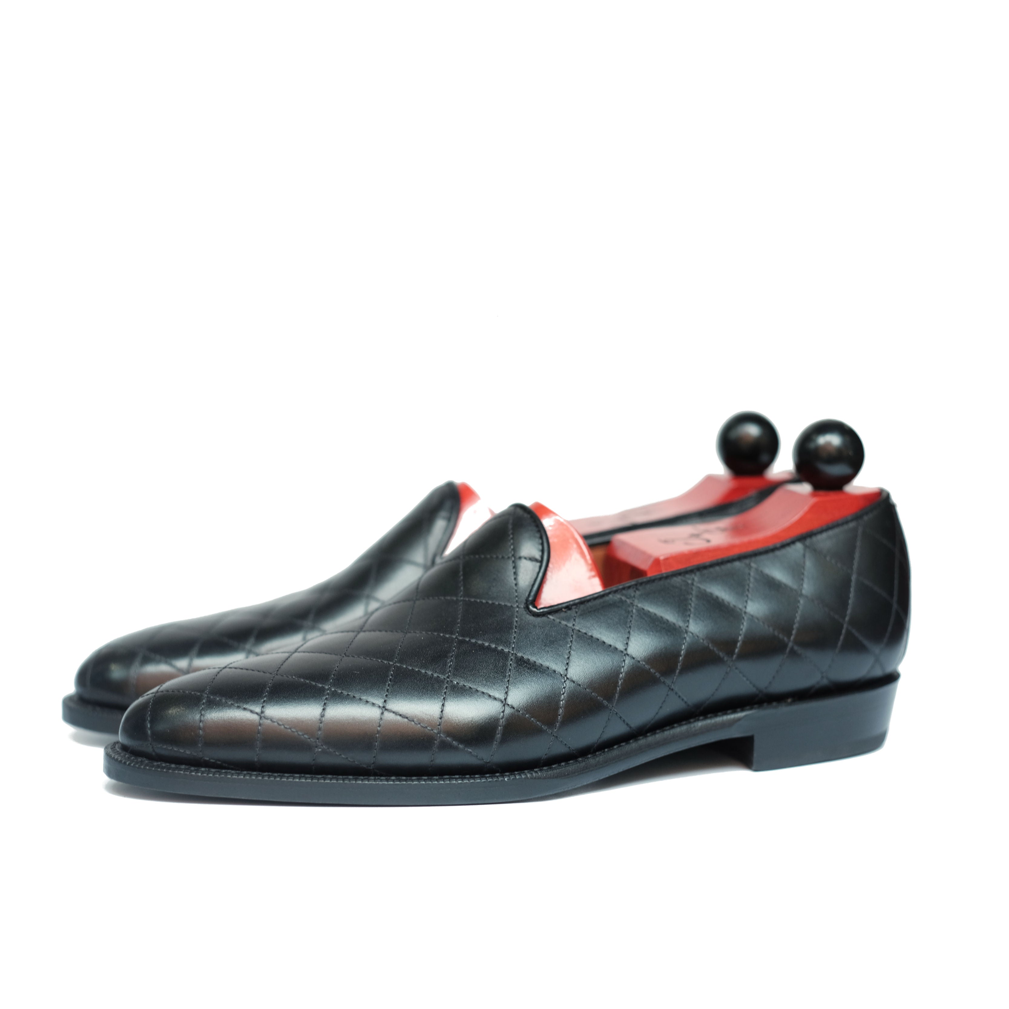 Laurelhurst II - MTO - Quilted Black Calf - TMG Last - Single Leather Sole-Made To Order Slipper Loafer Quilted Leather-J.FitzPatrick Footwear