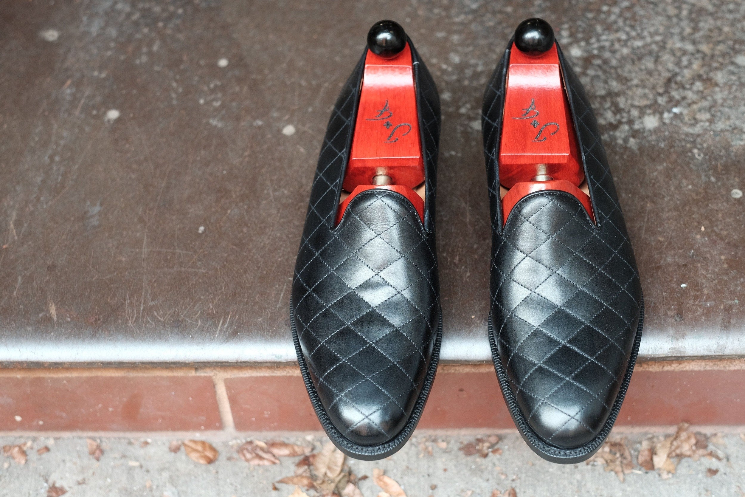 Laurelhurst II - MTO - Quilted Black Calf - TMG Last - Single Leather Sole-Made To Order Slipper Loafer Quilted Leather-J.FitzPatrick Footwear