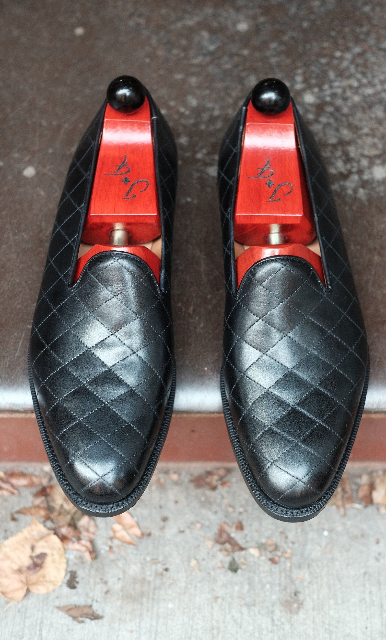 Laurelhurst II - MTO - Quilted Black Calf - TMG Last - Single Leather Sole-Made To Order Slipper Loafer Quilted Leather-J.FitzPatrick Footwear