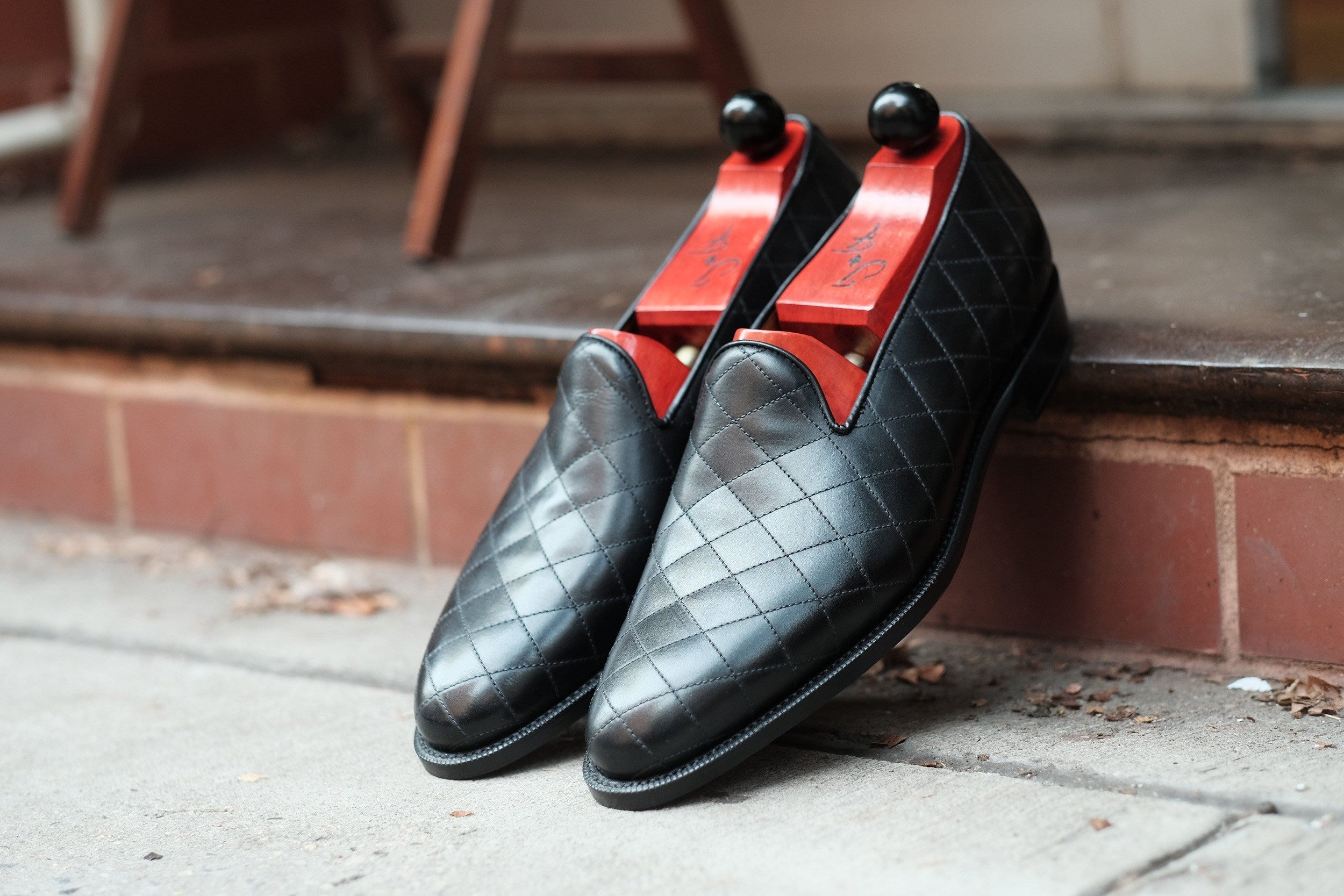 Laurelhurst II - MTO - Quilted Black Calf - TMG Last - Single Leather Sole-Made To Order Slipper Loafer Quilted Leather-J.FitzPatrick Footwear