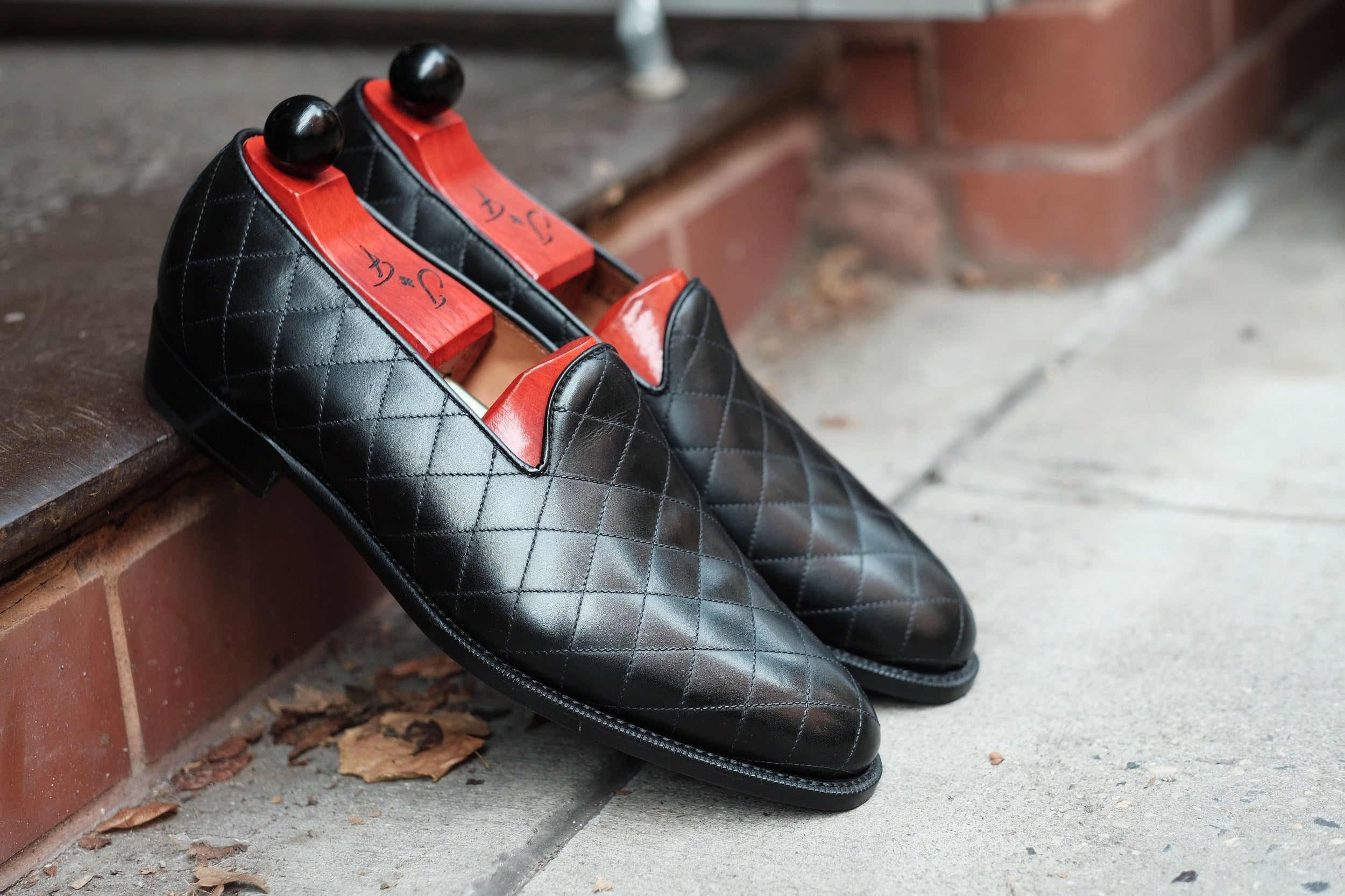 Laurelhurst II - MTO - Quilted Black Calf - TMG Last - Single Leather Sole-Made To Order Slipper Loafer Quilted Leather-J.FitzPatrick Footwear