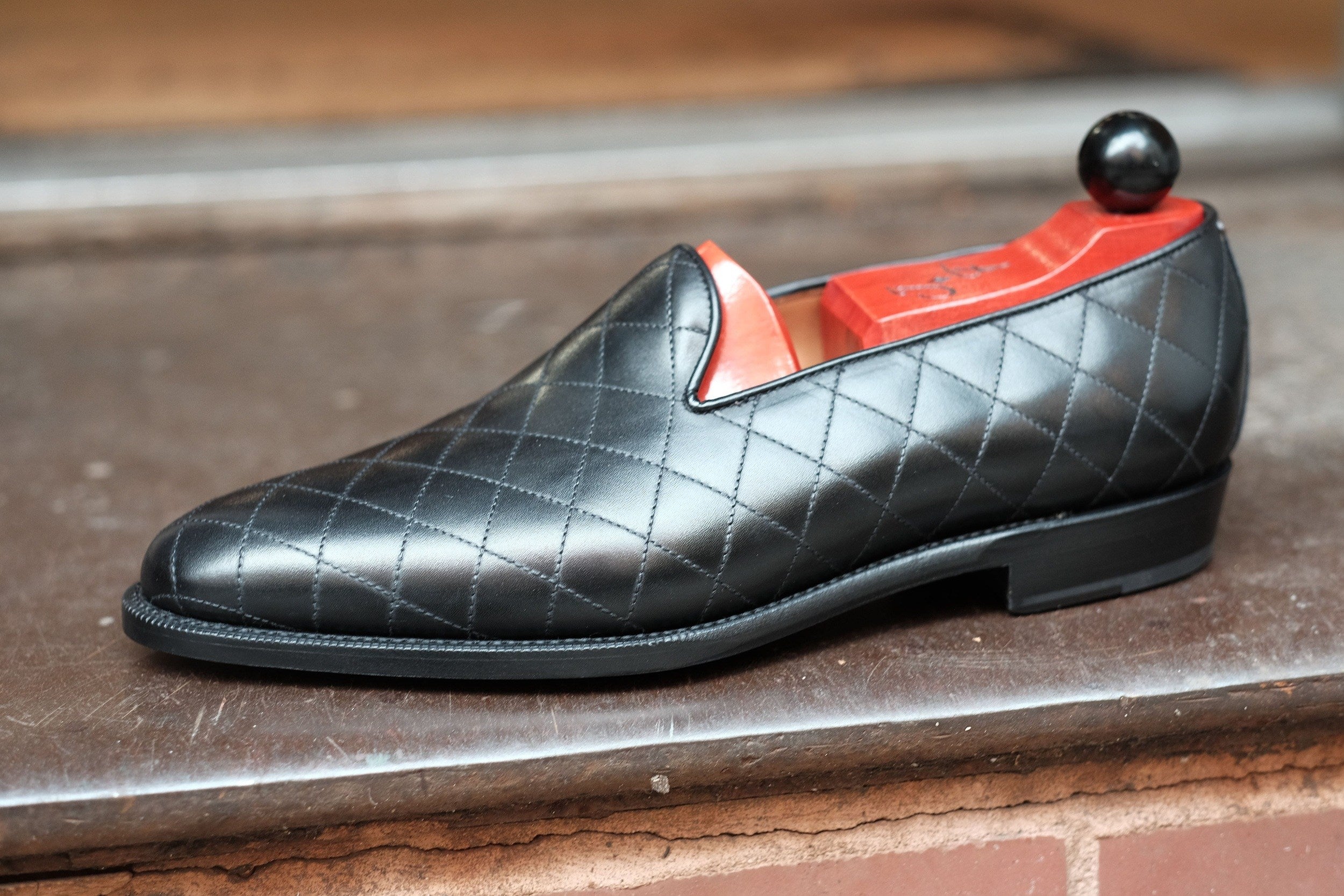 Laurelhurst II - MTO - Quilted Black Calf - TMG Last - Single Leather Sole-Made To Order Slipper Loafer Quilted Leather-J.FitzPatrick Footwear