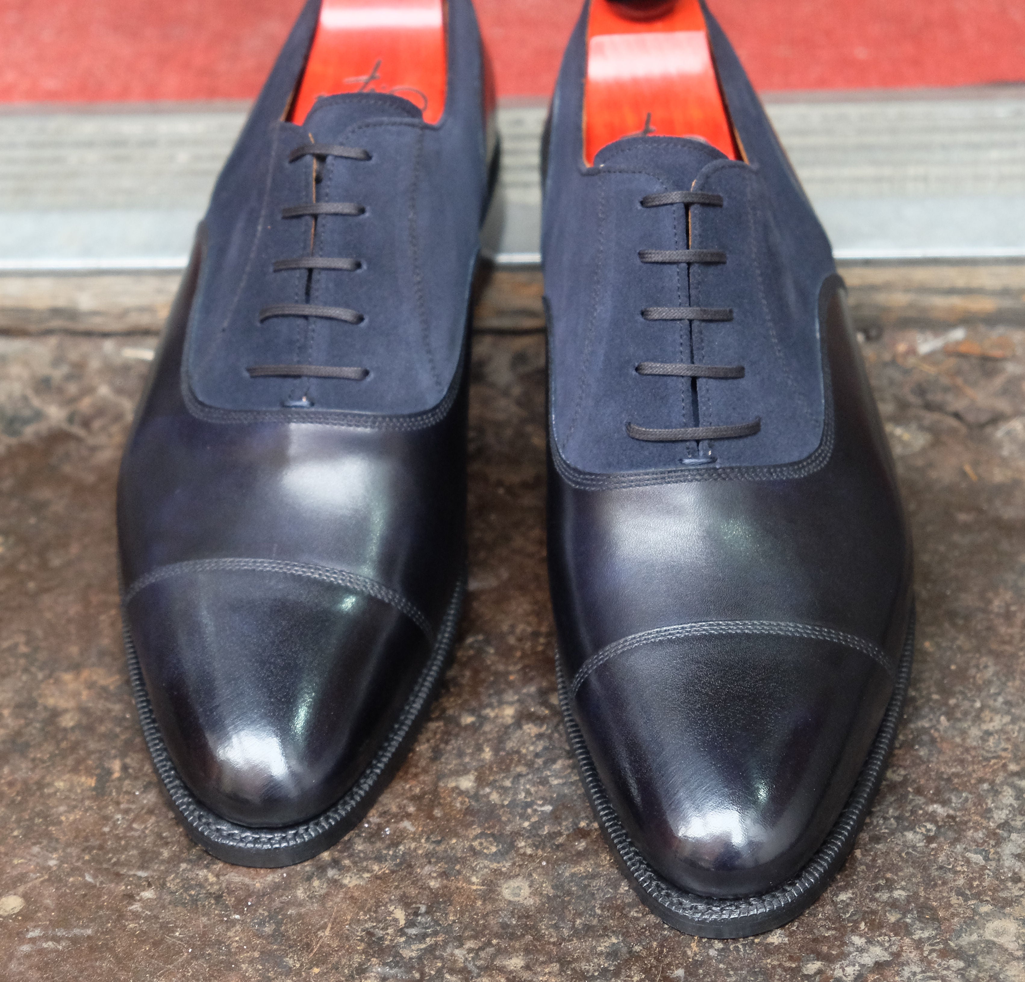 Magnolia - MTO - Navy Museum Calf / Navy Suede - TMG Last - Single Leather Sole-Made To Order Classic Captoe Cap Toe Oxfords-J.FitzPatrick Footwear
