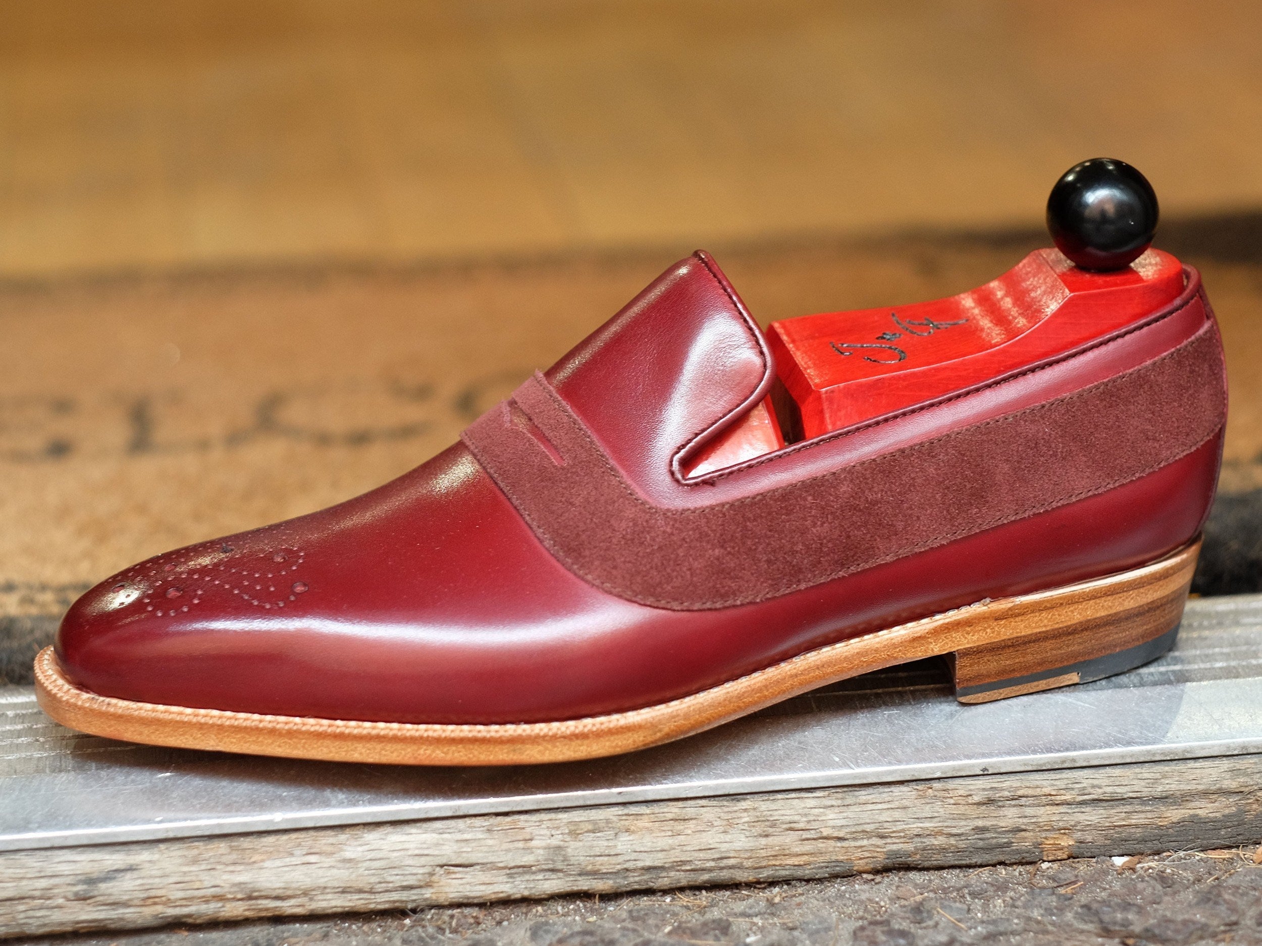 Marcos - MTO - Burgundy Calf / Burgundy Suede - LPB Last - Single Leather Sole-Made To Order Strap Loafer-J.FitzPatrick Footwear