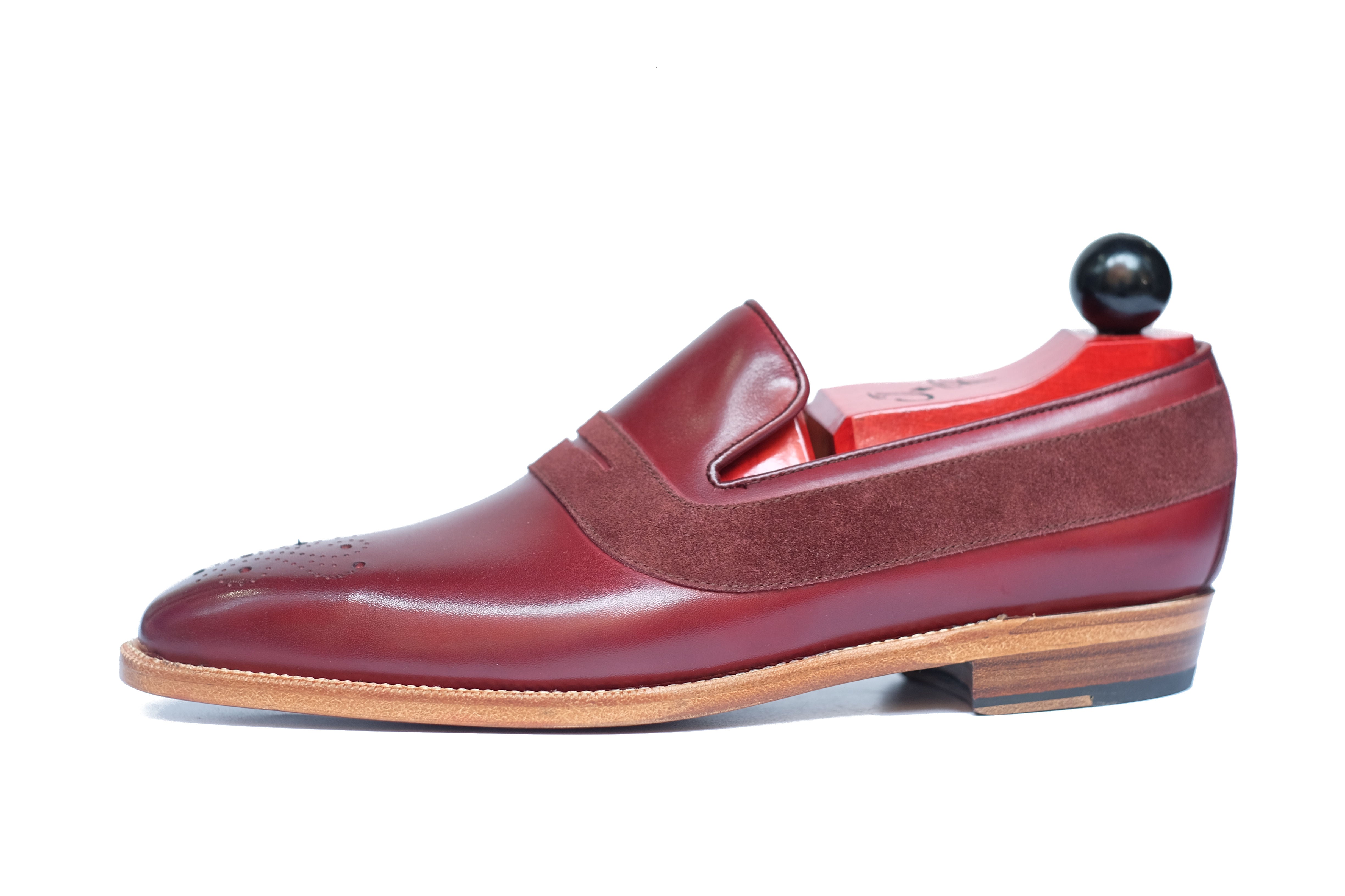 Marcos - MTO - Burgundy Calf / Burgundy Suede - LPB Last - Single Leather Sole-Made To Order Strap Loafer-J.FitzPatrick Footwear