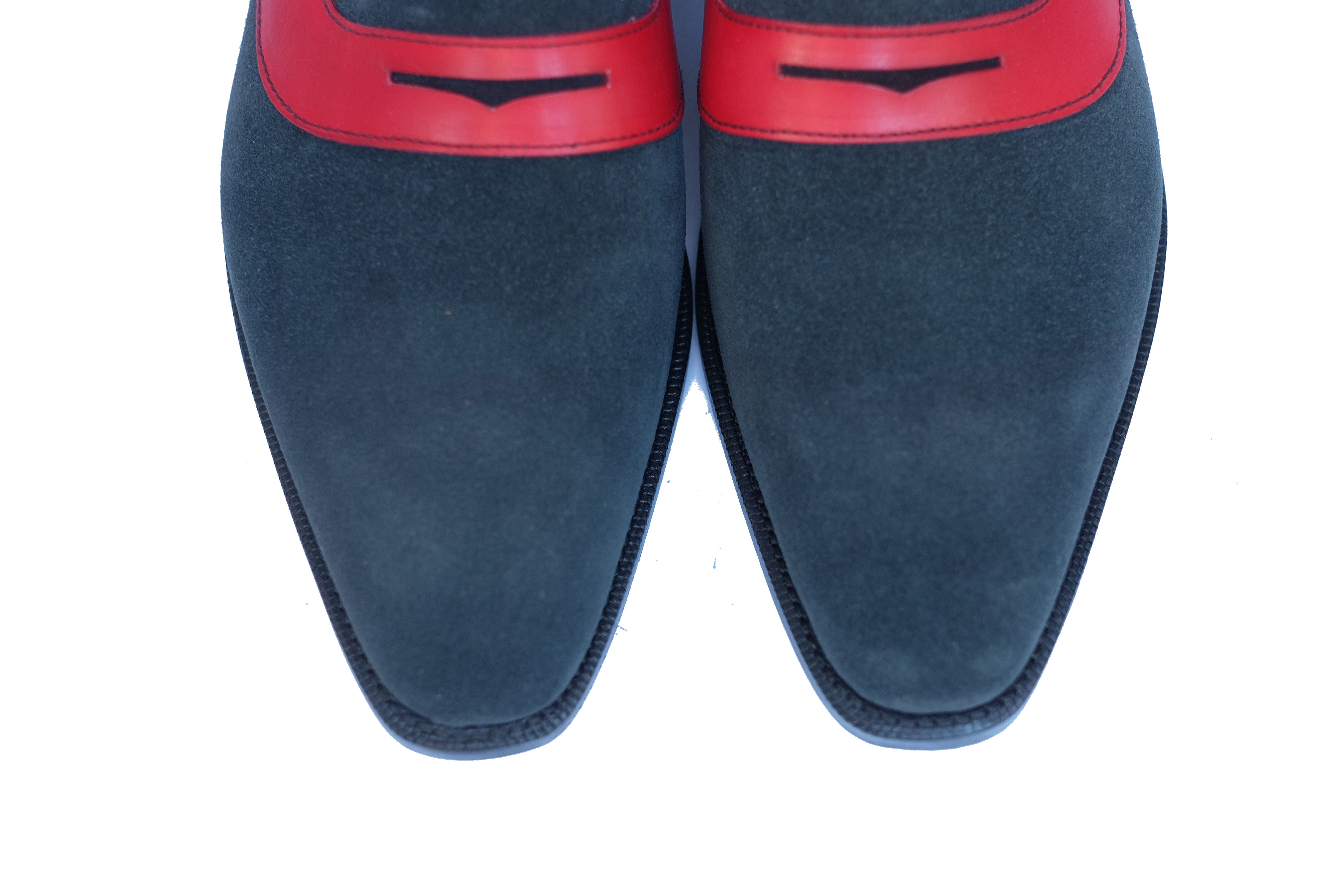 Marcos - MTO - Charcoal Suede / Red Calf - LPB Last - Single Leather Sole-Made To Order Strap Loafer-J.FitzPatrick Footwear