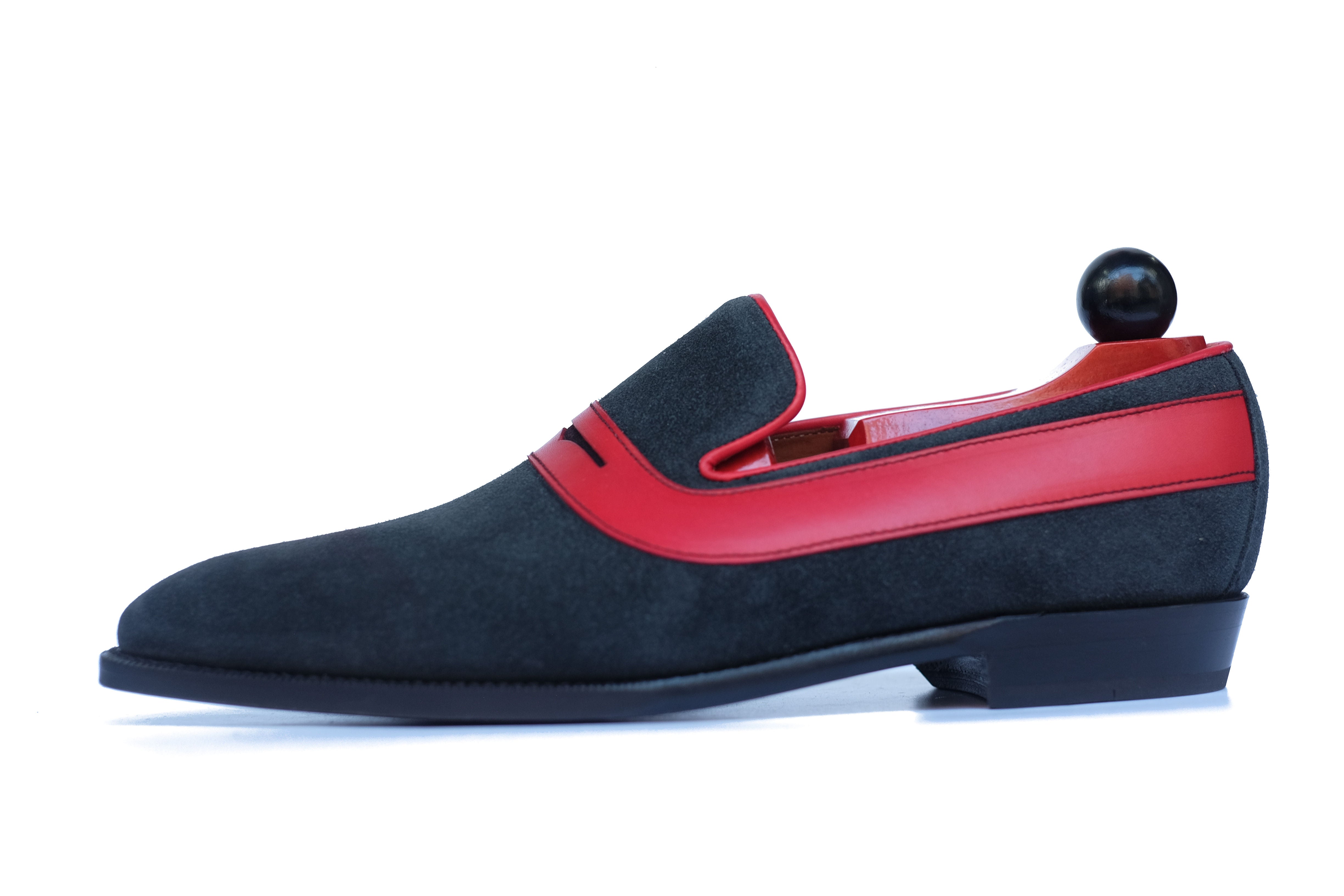 Marcos - MTO - Charcoal Suede / Red Calf - LPB Last - Single Leather Sole-Made To Order Strap Loafer-J.FitzPatrick Footwear