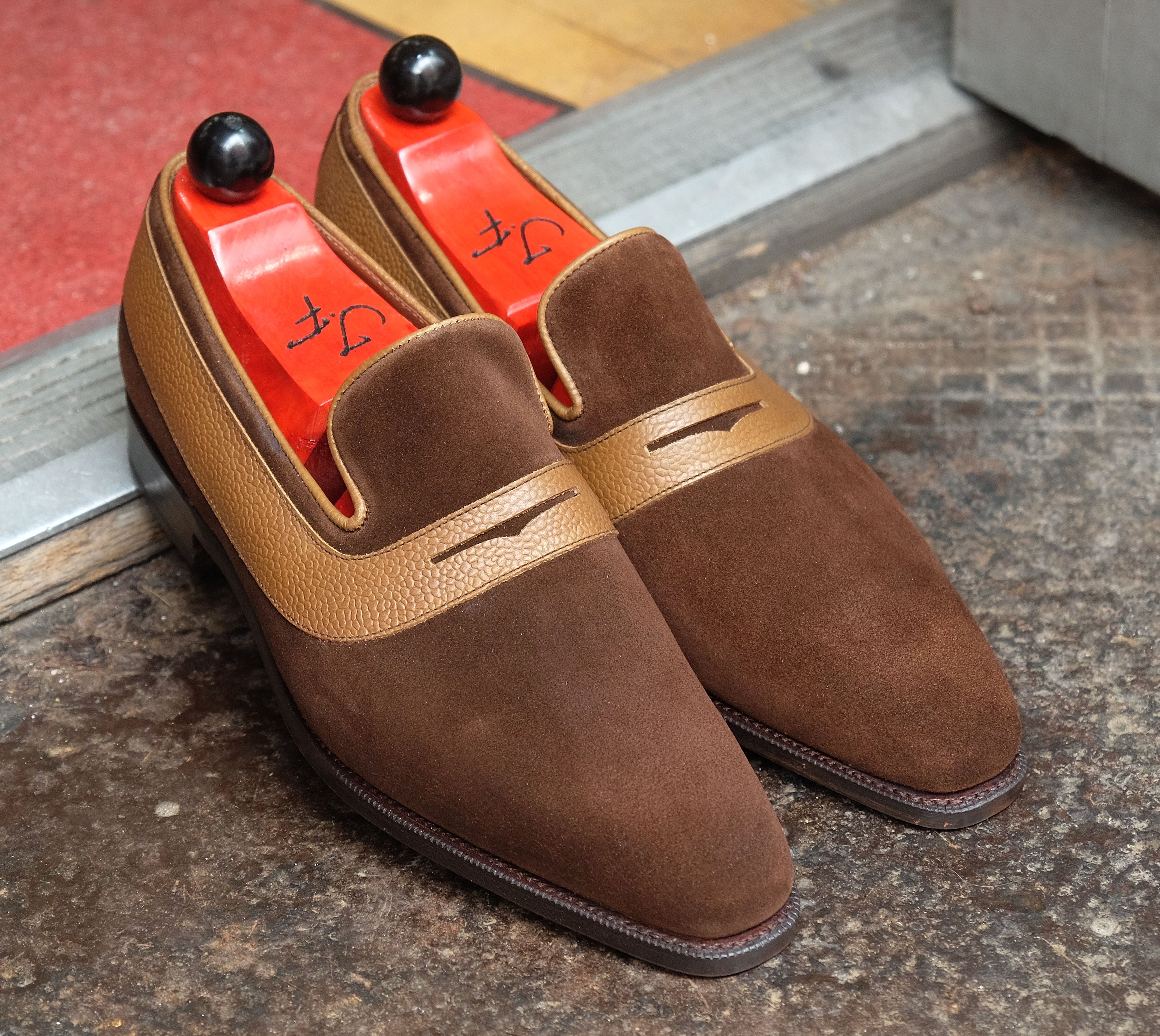 Marcos - MTO - Dark Brown Suede / Taupe Sotchgrain - LPB Last - Single Leather Sole-Made To Order Strap Loafer-J.FitzPatrick Footwear
