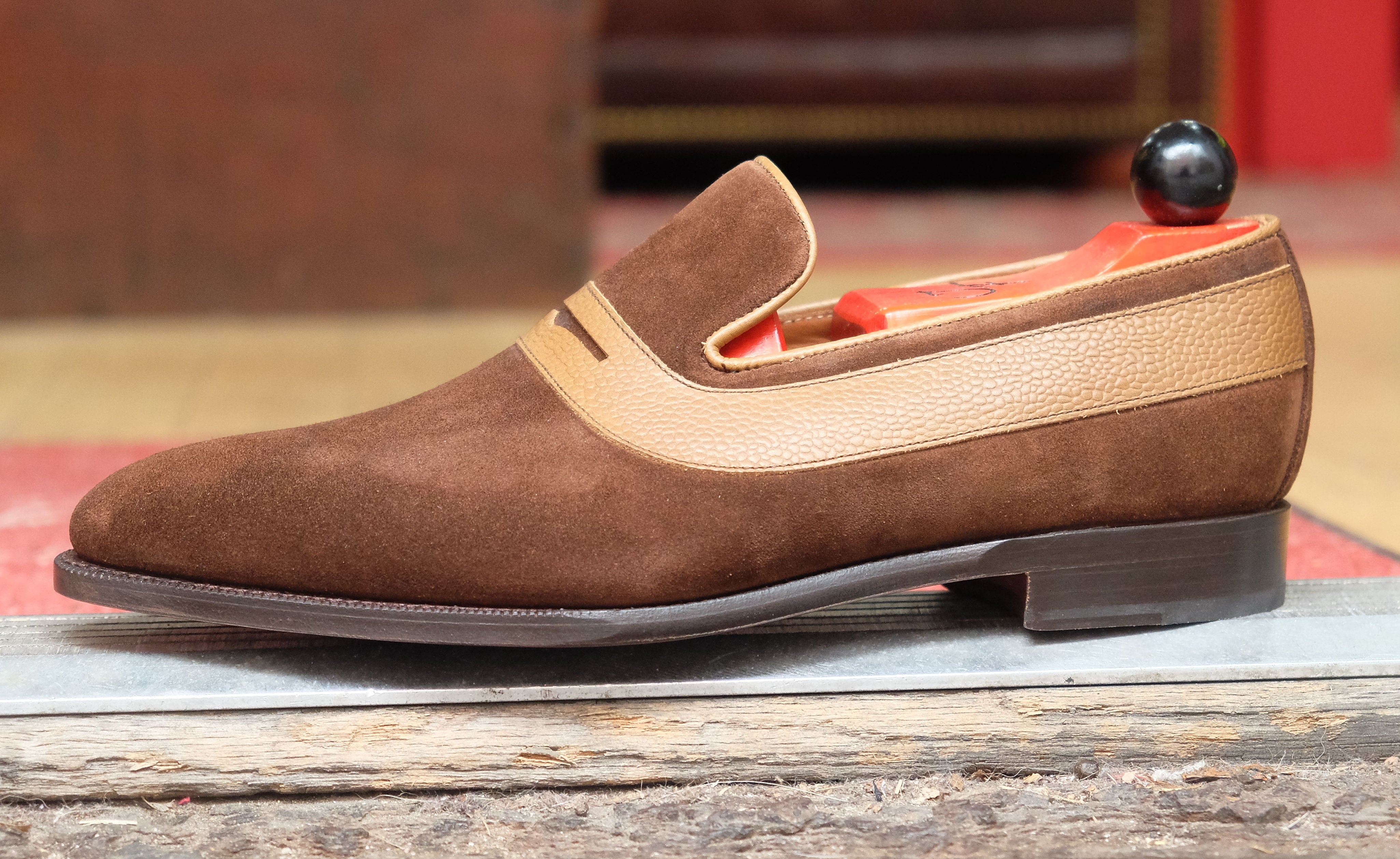 Marcos - MTO - Dark Brown Suede / Taupe Sotchgrain - LPB Last - Single Leather Sole-Made To Order Strap Loafer-J.FitzPatrick Footwear