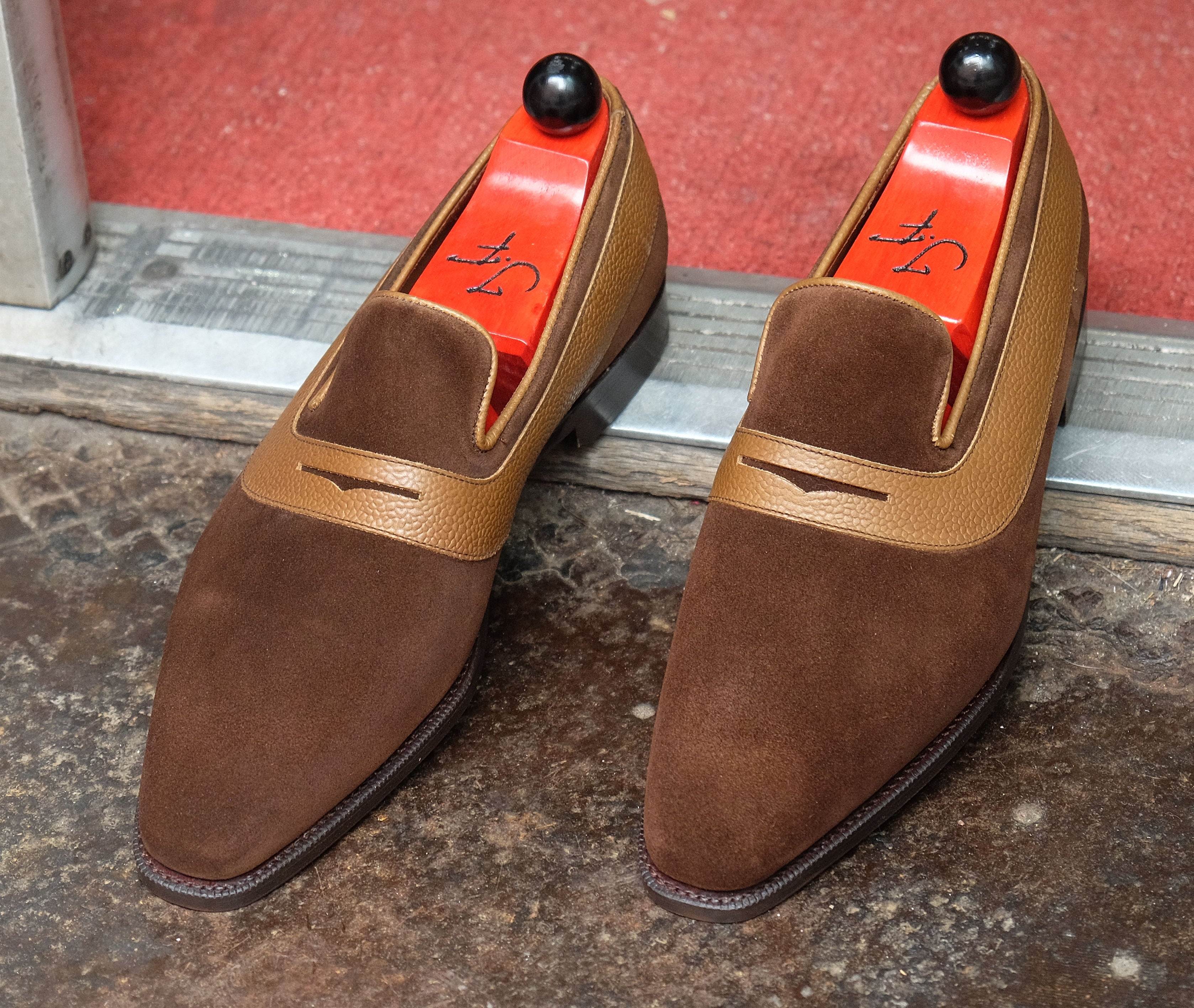 Marcos - MTO - Dark Brown Suede / Taupe Sotchgrain - LPB Last - Single Leather Sole-Made To Order Strap Loafer-J.FitzPatrick Footwear