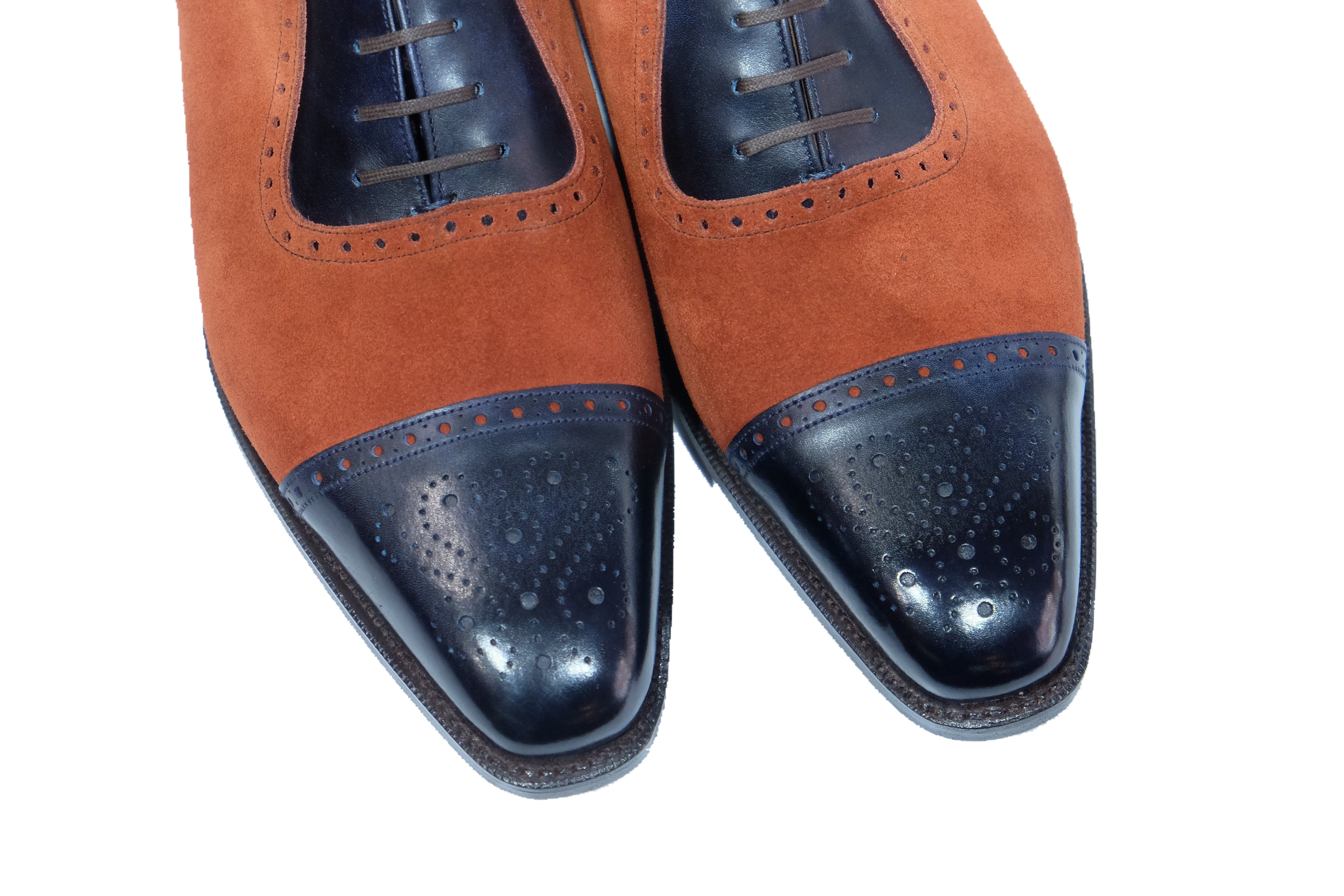 Mathew - MTO - Navy Museum Calf / Rust Suede - LPB Last - Single Leather Sole-Made To Order Cap Toe Oxfords Medallion Brogue Spectator-J.FitzPatrick Footwear