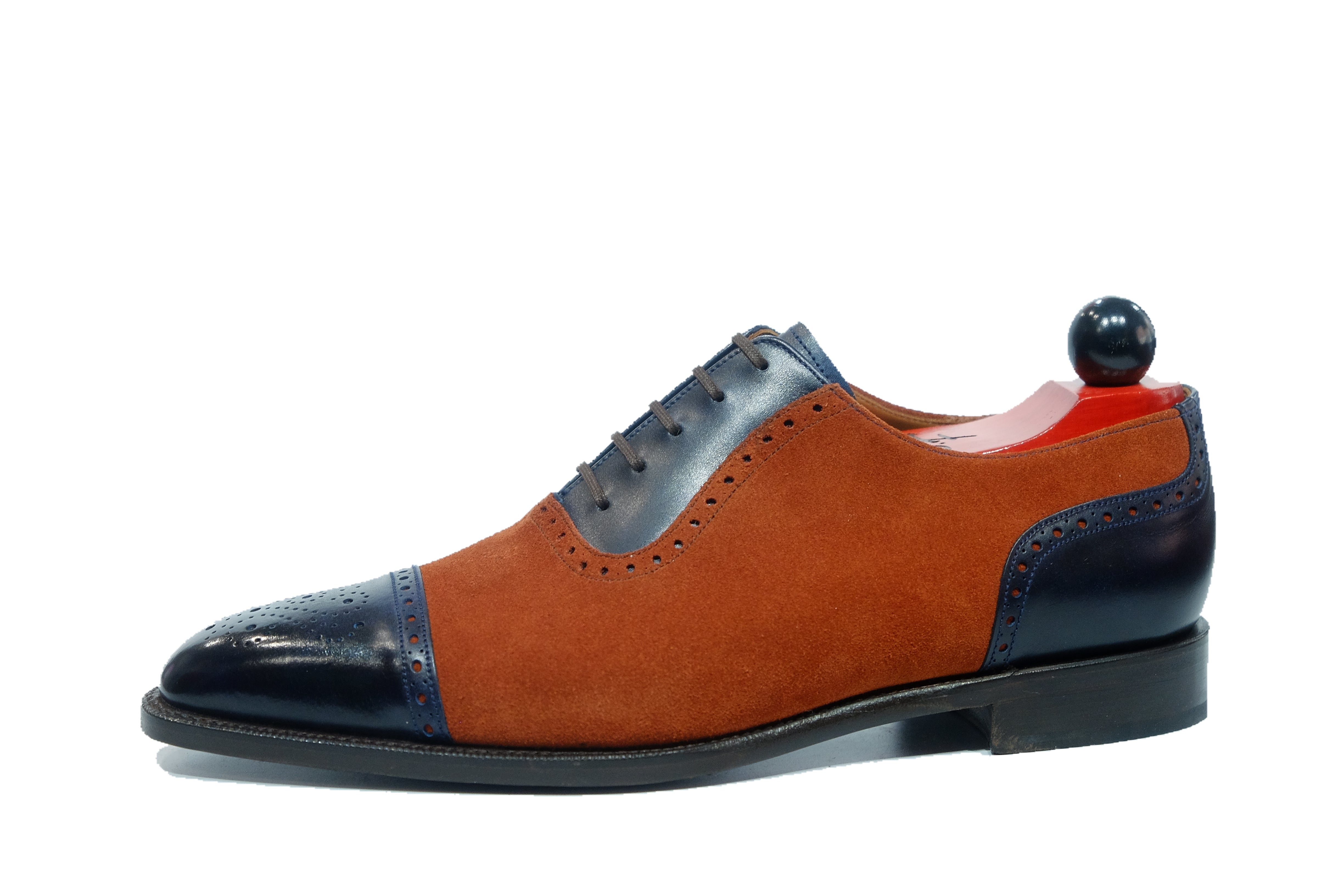 Mathew - MTO - Navy Museum Calf / Rust Suede - LPB Last - Single Leather Sole-Made To Order Cap Toe Oxfords Medallion Brogue Spectator-J.FitzPatrick Footwear