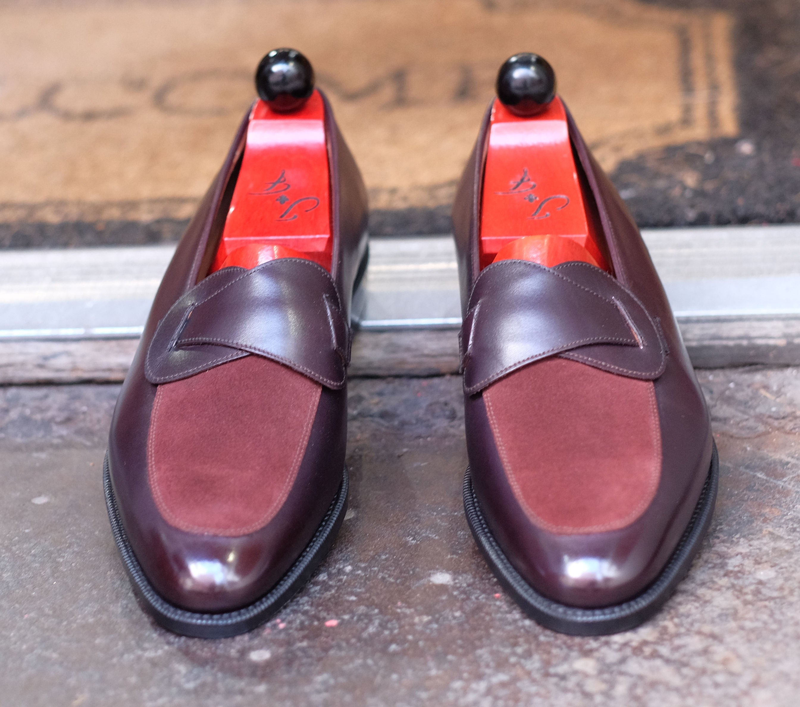 Meridian - MTO - Deep Merlot Calf / Burgundy Suede - TMG Last - Single Leather Sole-Made To Order Butterfly Loafer-J.FitzPatrick Footwear