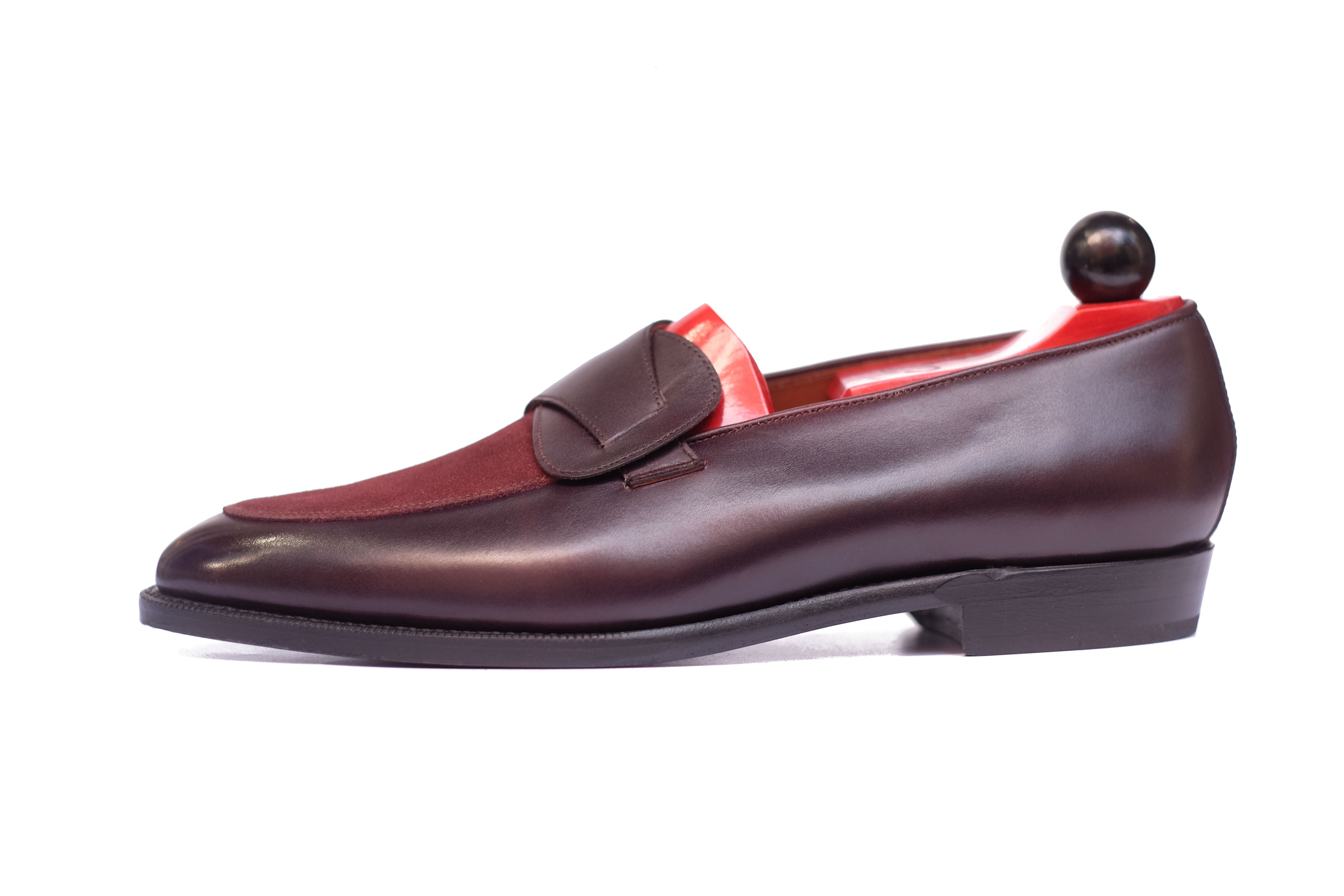 Meridian - MTO - Deep Merlot Calf / Burgundy Suede - TMG Last - Single Leather Sole-Made To Order Butterfly Loafer-J.FitzPatrick Footwear
