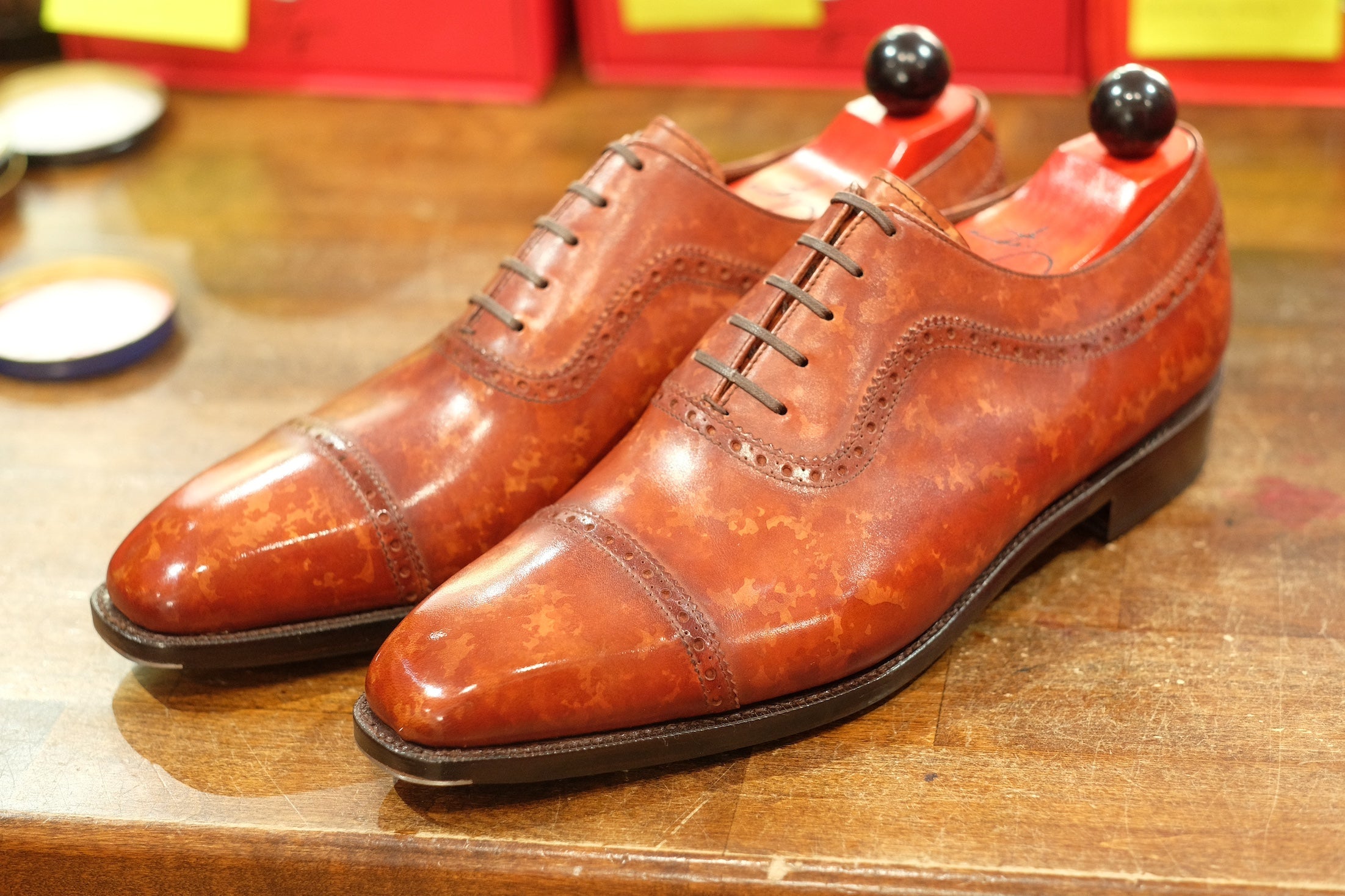 Palacio - MTO - Gold Marble Patina - MGF Last - Single Leather Sole-Made To Order Cap Toe Brogue Adelaide Oxfords-J.FitzPatrick Footwear