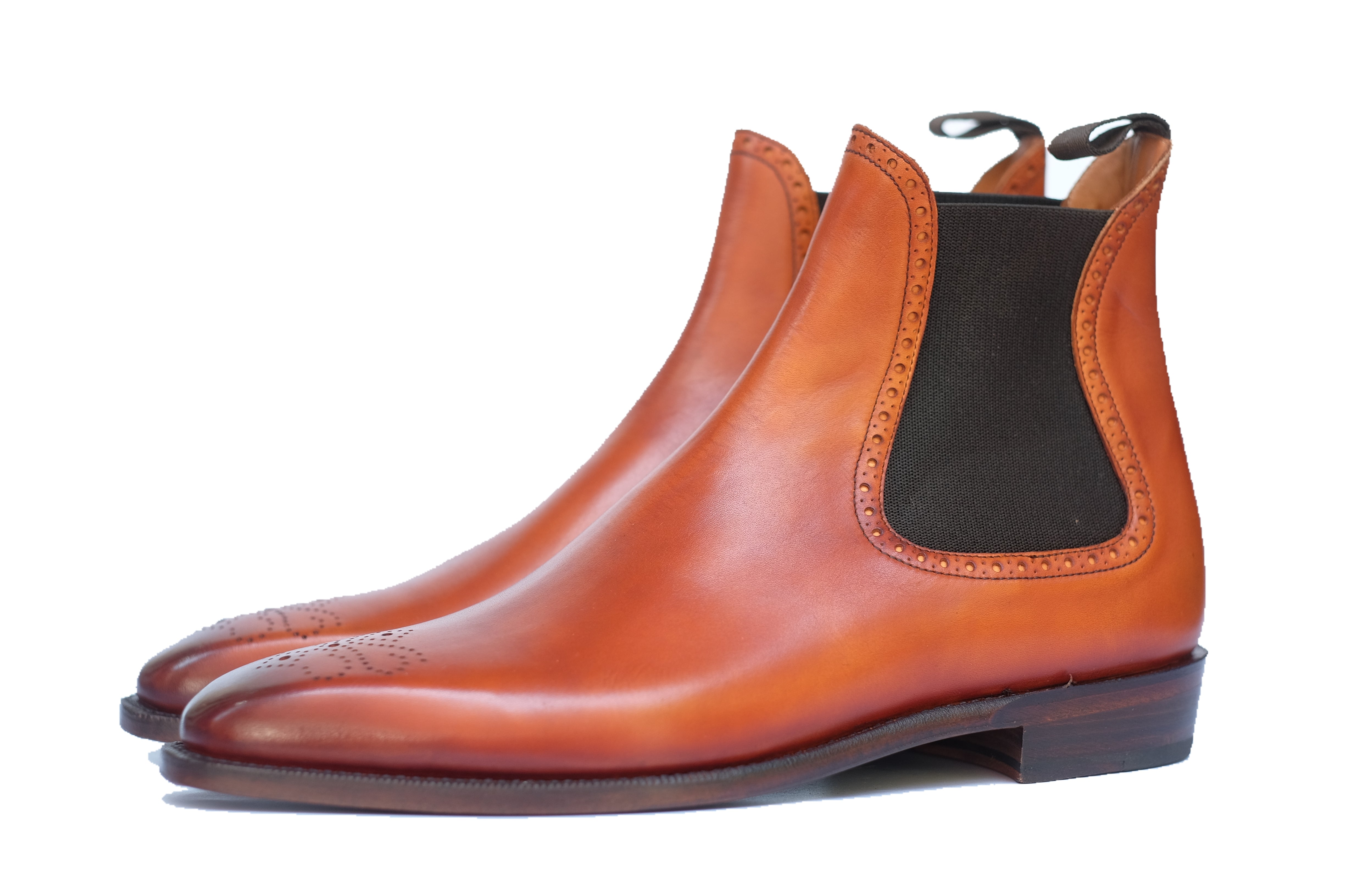 Pasco - MTO - Golden Tan Burnished - MGF Last - Single Leather Sole-Made To Order Chelsea Boot Medallion-J.FitzPatrick Footwear