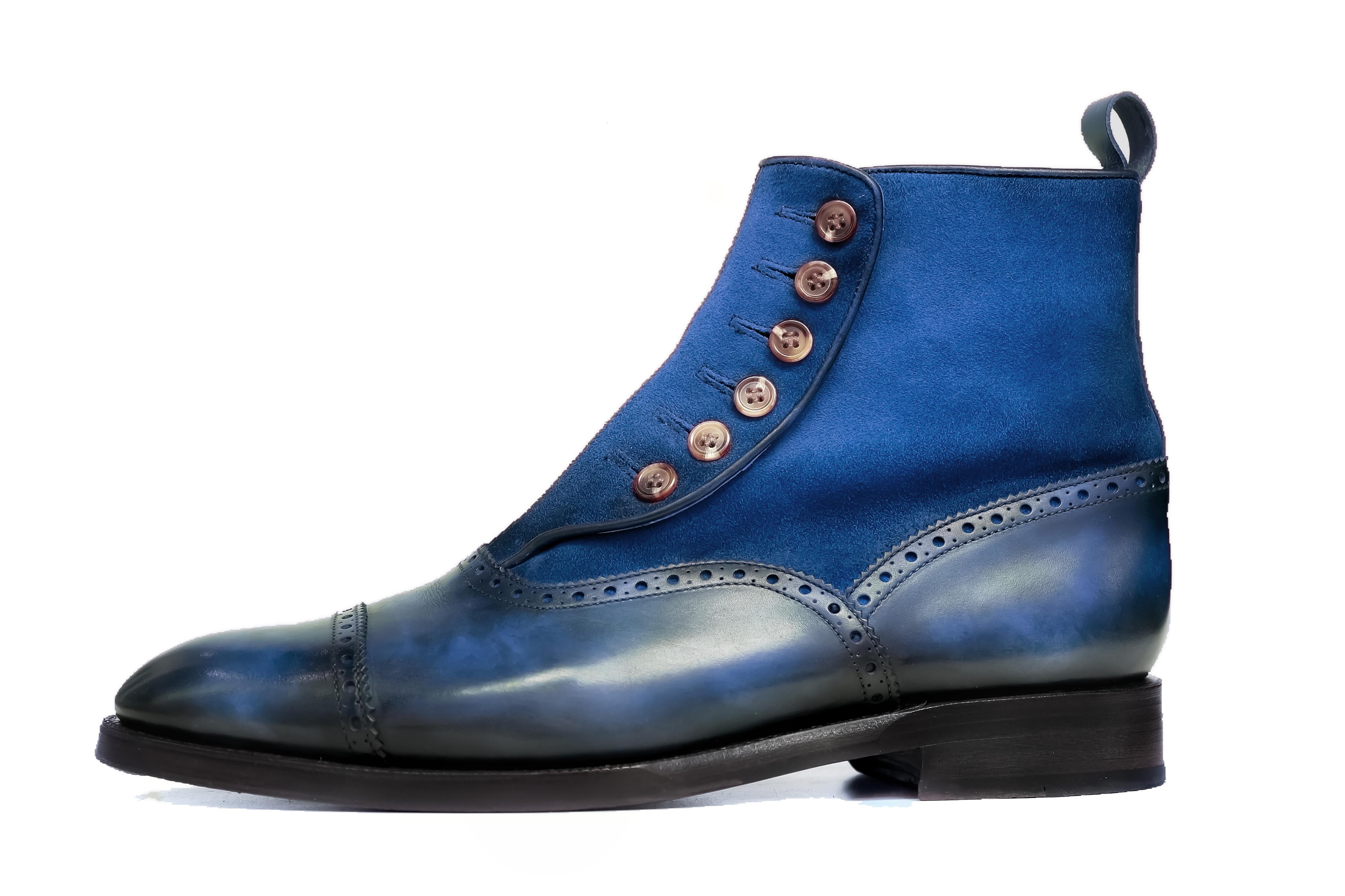 Patina Cornflower - MTO - Puyallup Redux-Made To Order Button Boot Cap Toe Brogue-J.FitzPatrick Footwear