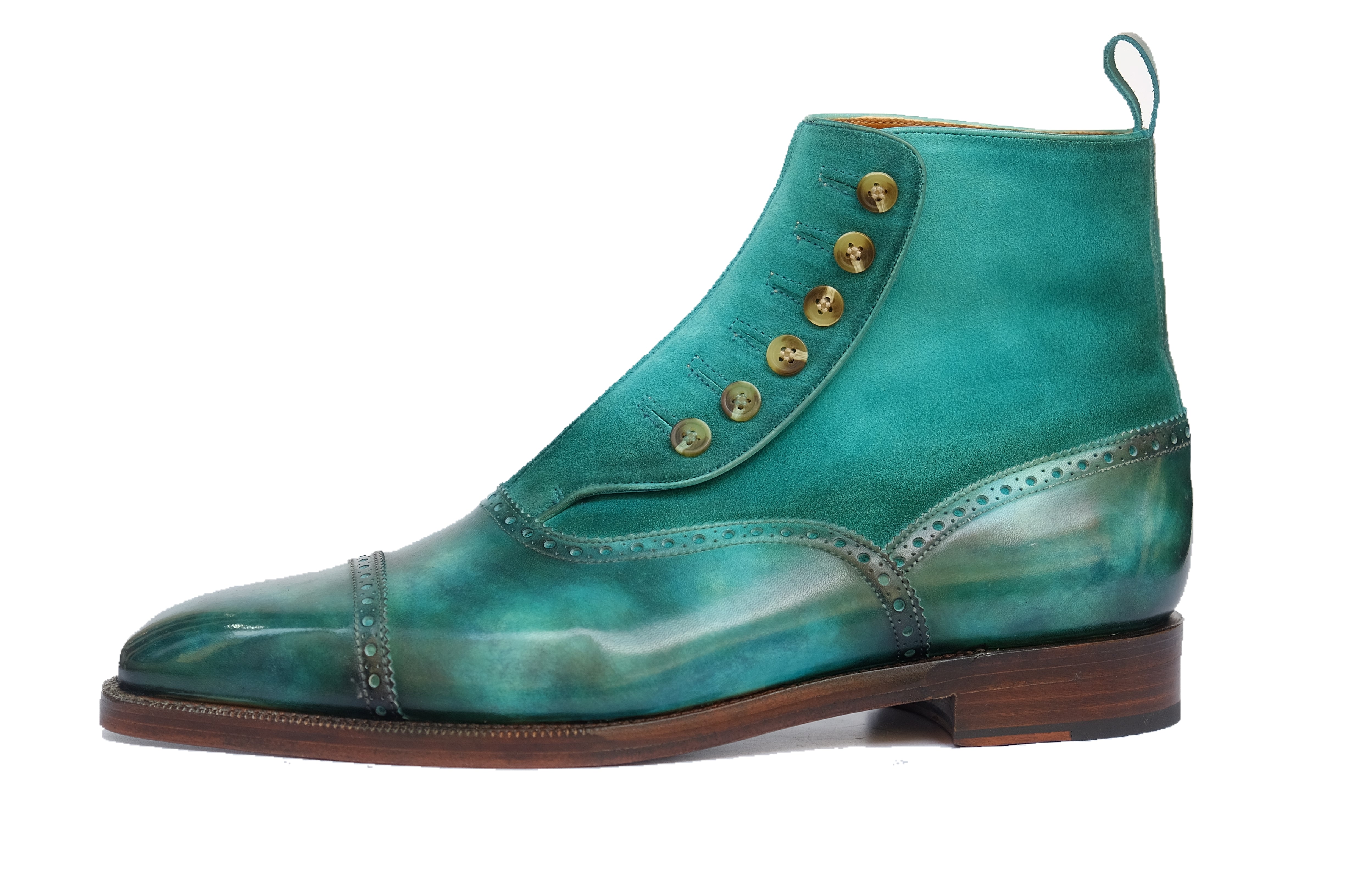 Patina Jade Vine - MTO - Puyallup Redux-Made To Order Button Boot Cap Toe Brogue-J.FitzPatrick Footwear