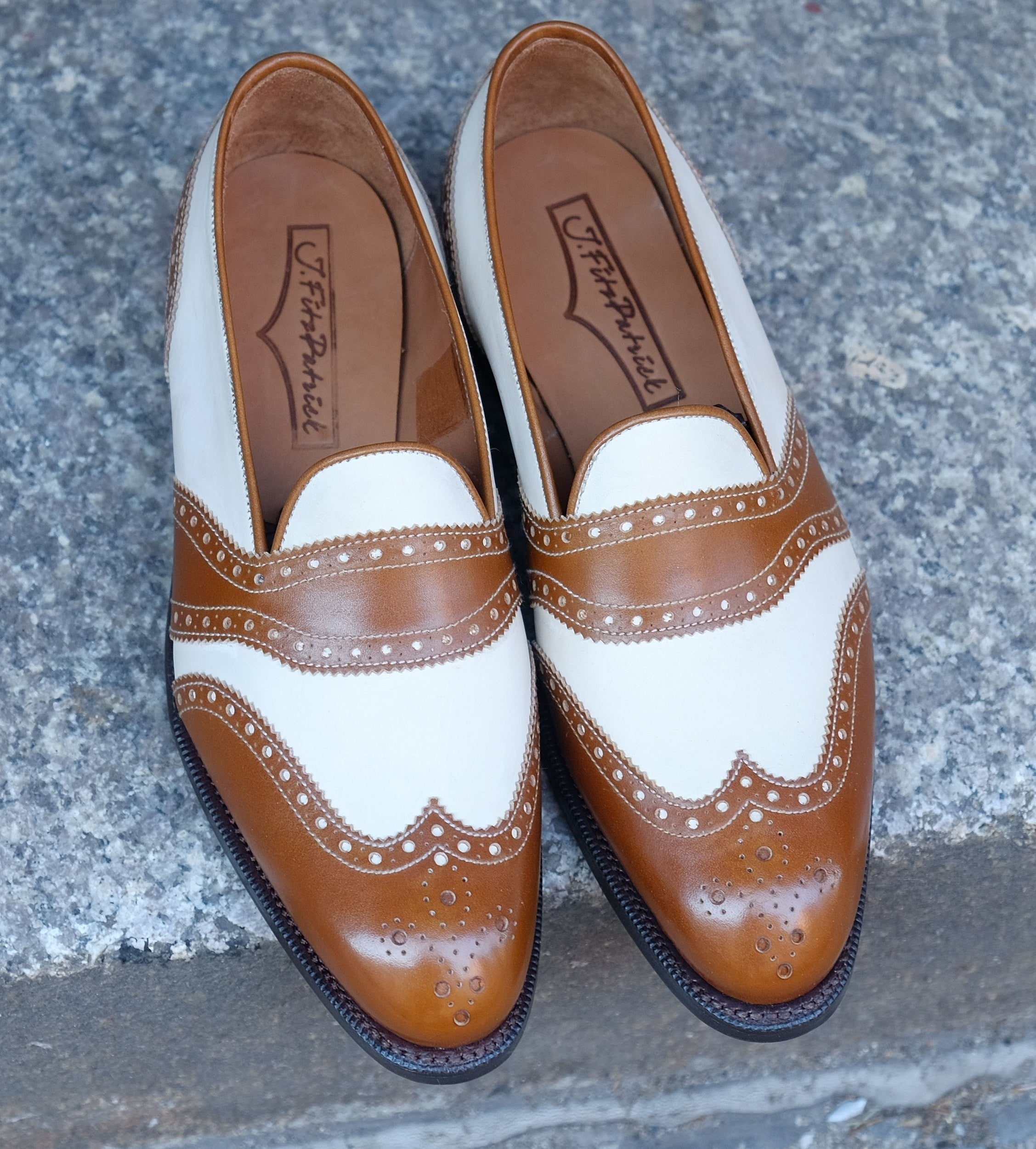 Piau - MTO - Maple Calf / Cream Calf - NGT Last - Single Leather Sole-Made To Order Slipper Loafer Brogue Wingtip Spectator-J.FitzPatrick Footwear