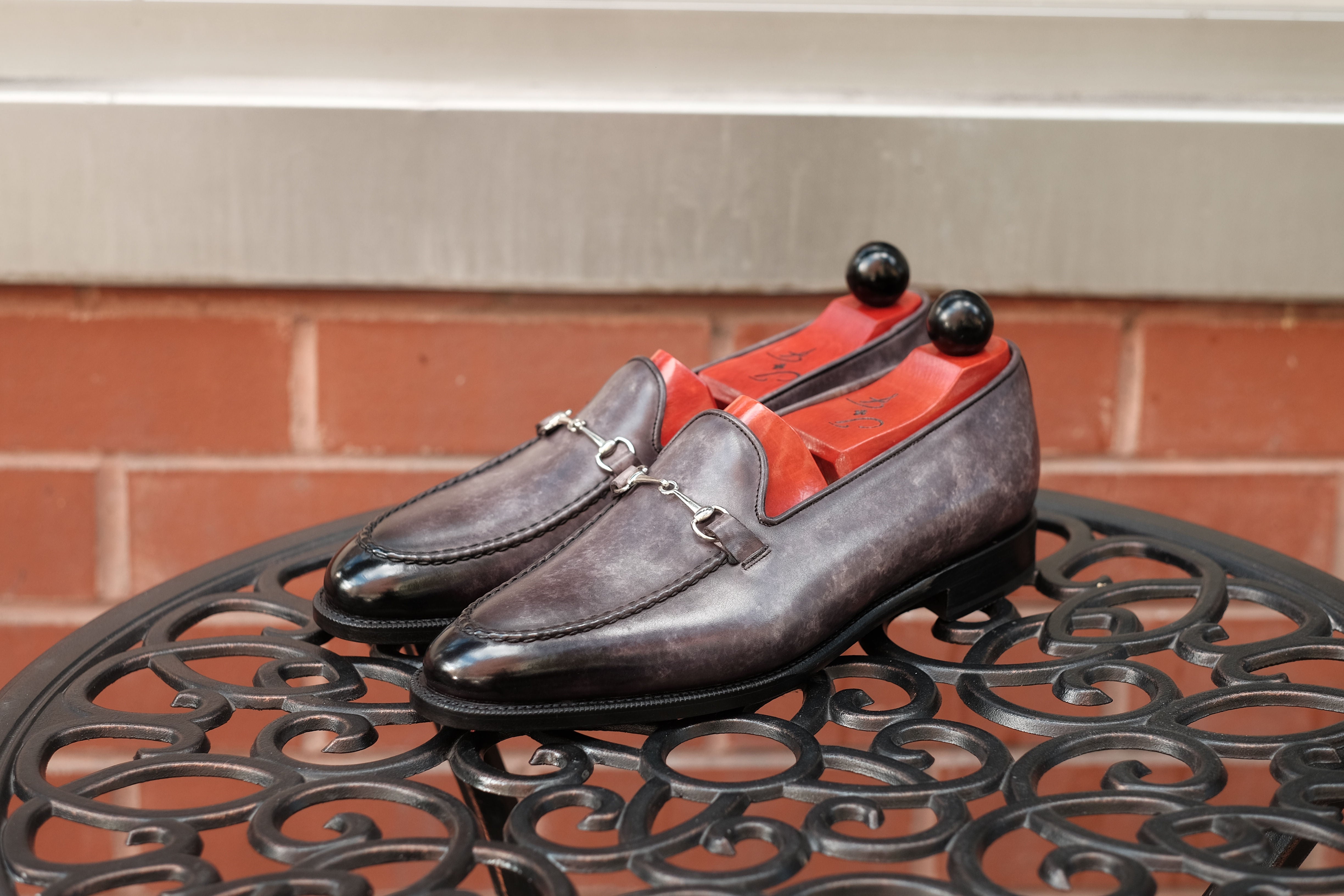 Pike - MTO - Grey Marble Patina - TMG Last - Single Leather Sole-Made To Order Horsebit Horse Bit Loafer-J.FitzPatrick Footwear