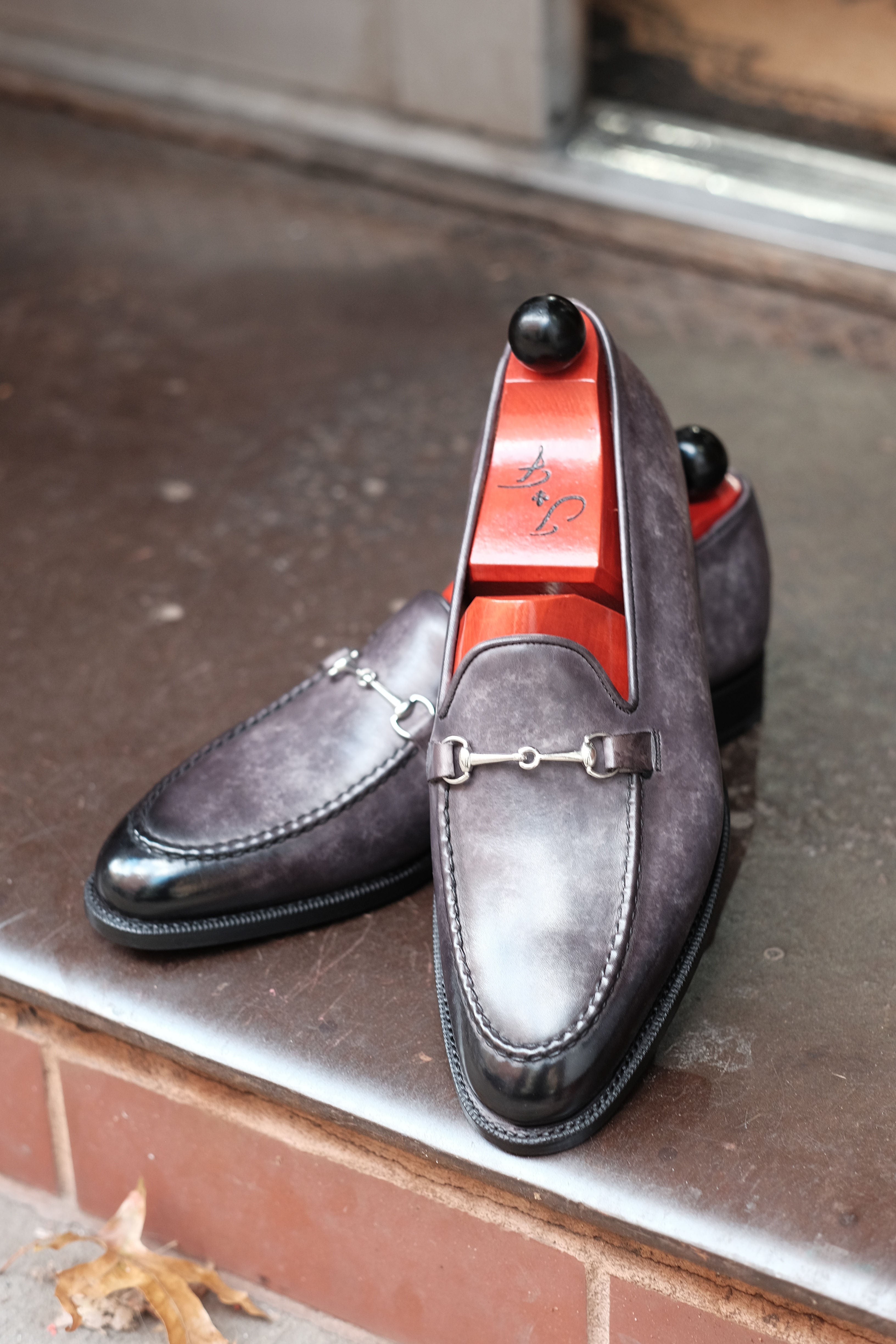 Pike - MTO - Grey Marble Patina - TMG Last - Single Leather Sole-Made To Order Horsebit Horse Bit Loafer-J.FitzPatrick Footwear