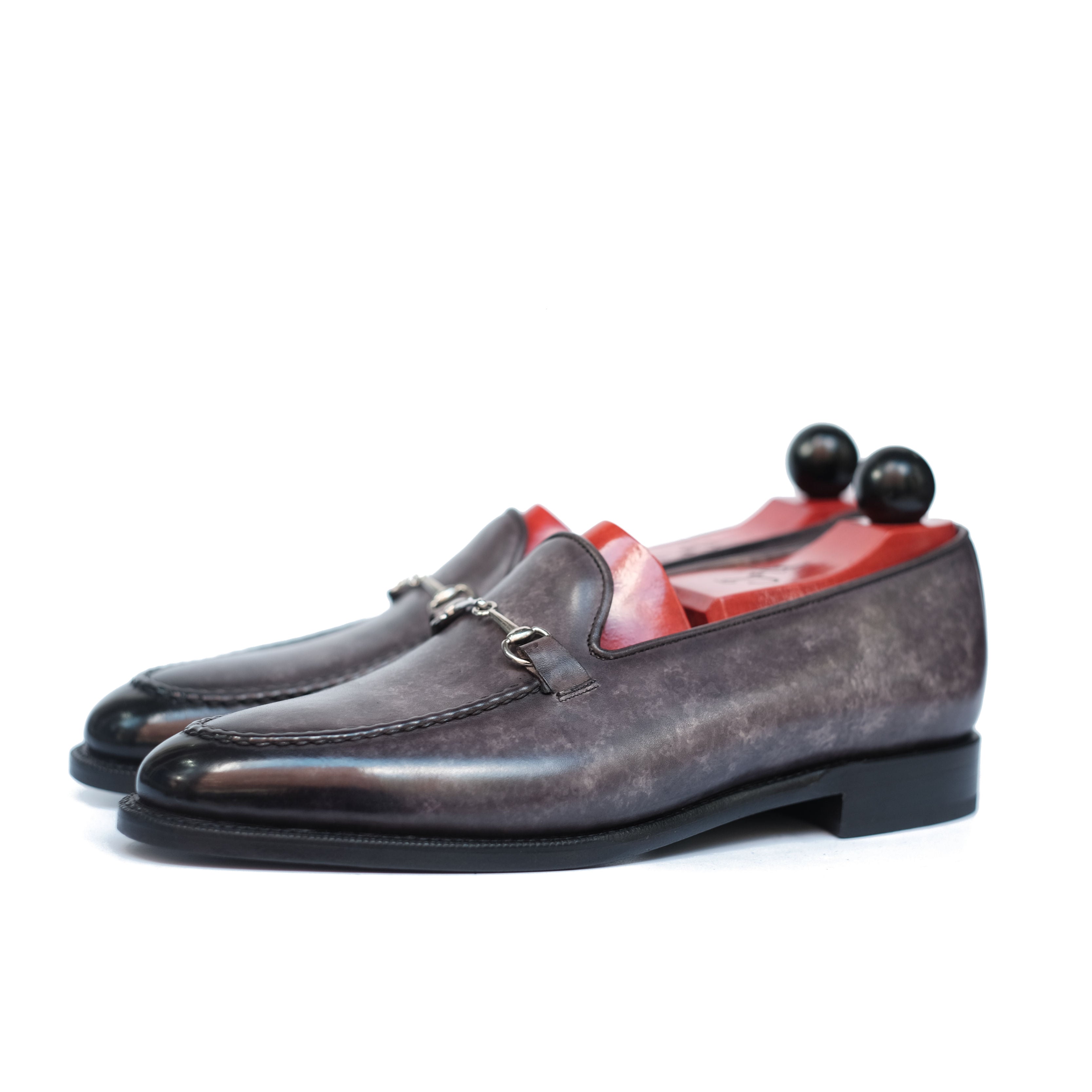 Pike - MTO - Grey Marble Patina - TMG Last - Single Leather Sole-Made To Order Horsebit Horse Bit Loafer-J.FitzPatrick Footwear