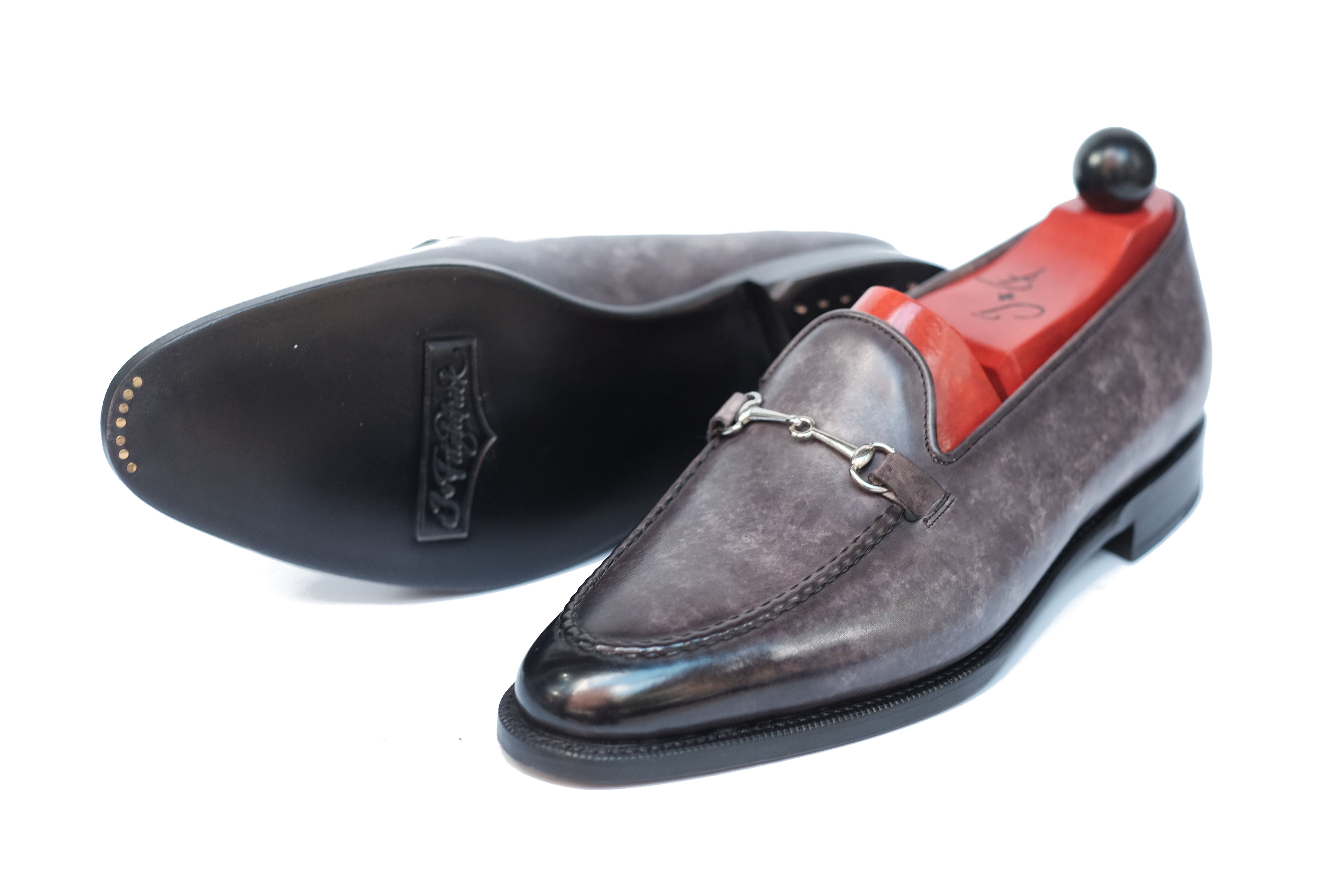 Pike - MTO - Grey Marble Patina - TMG Last - Single Leather Sole-Made To Order Horsebit Horse Bit Loafer-J.FitzPatrick Footwear