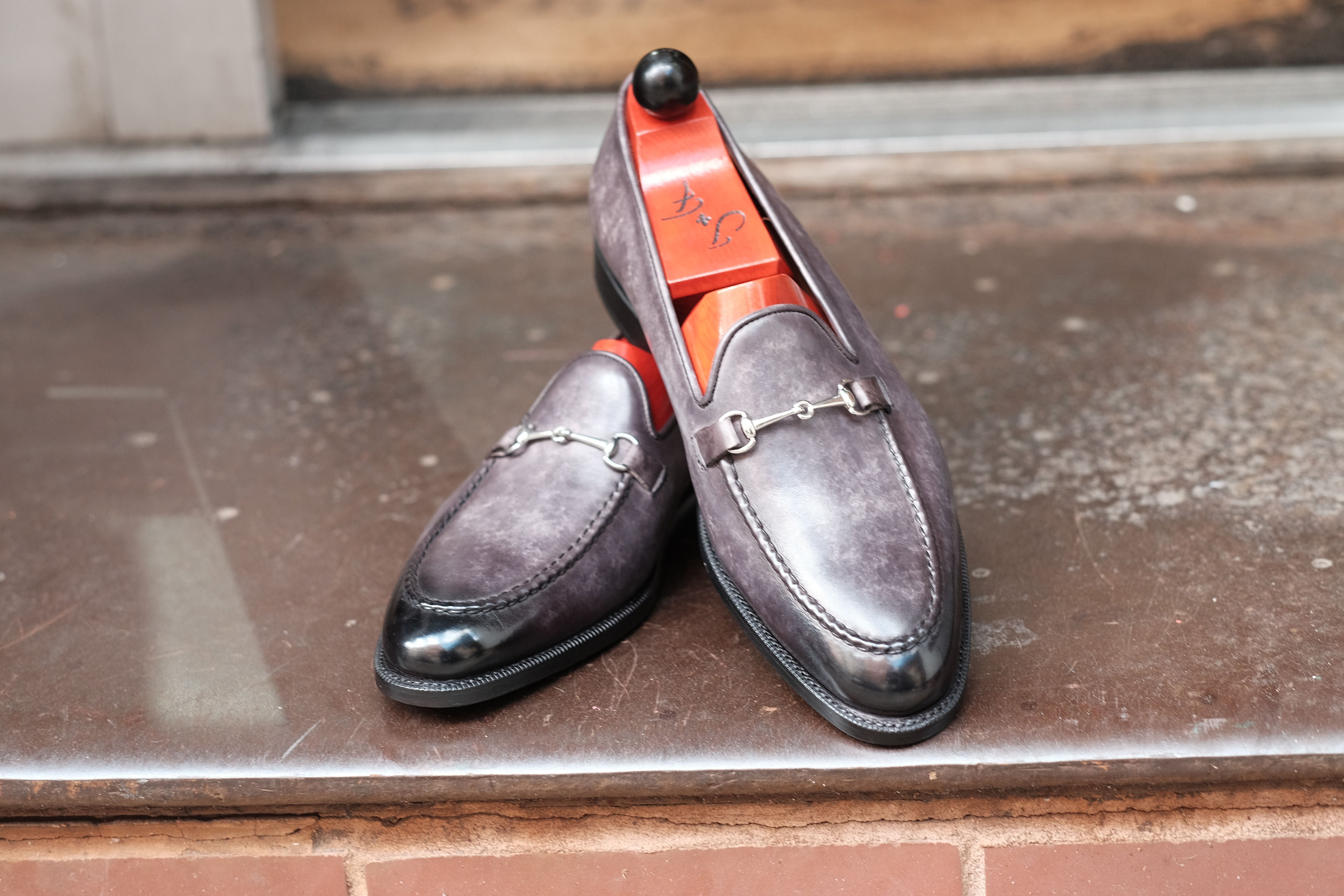 Pike - MTO - Grey Marble Patina - TMG Last - Single Leather Sole-Made To Order Horsebit Horse Bit Loafer-J.FitzPatrick Footwear