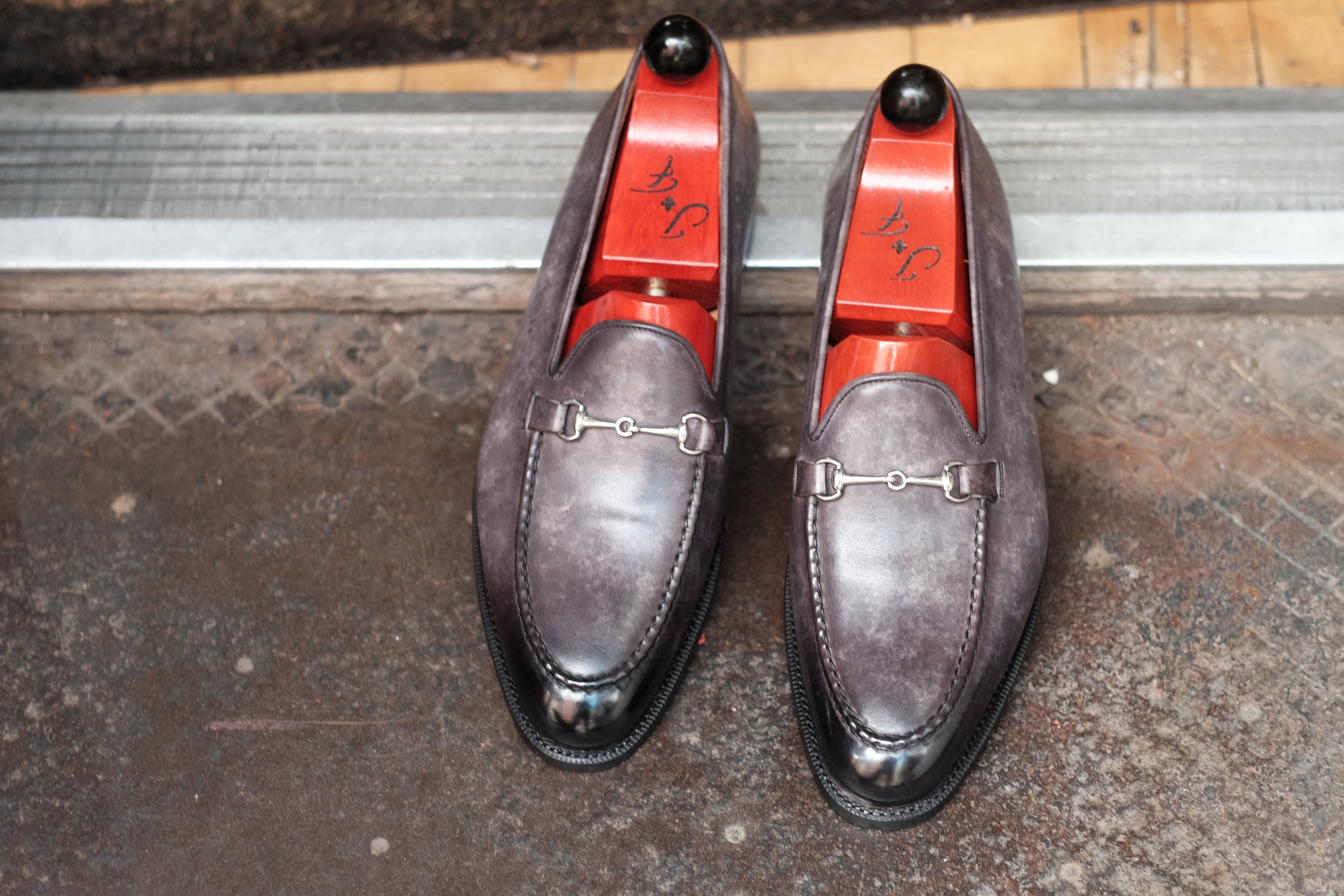 Pike - MTO - Grey Marble Patina - TMG Last - Single Leather Sole-Made To Order Horsebit Horse Bit Loafer-J.FitzPatrick Footwear