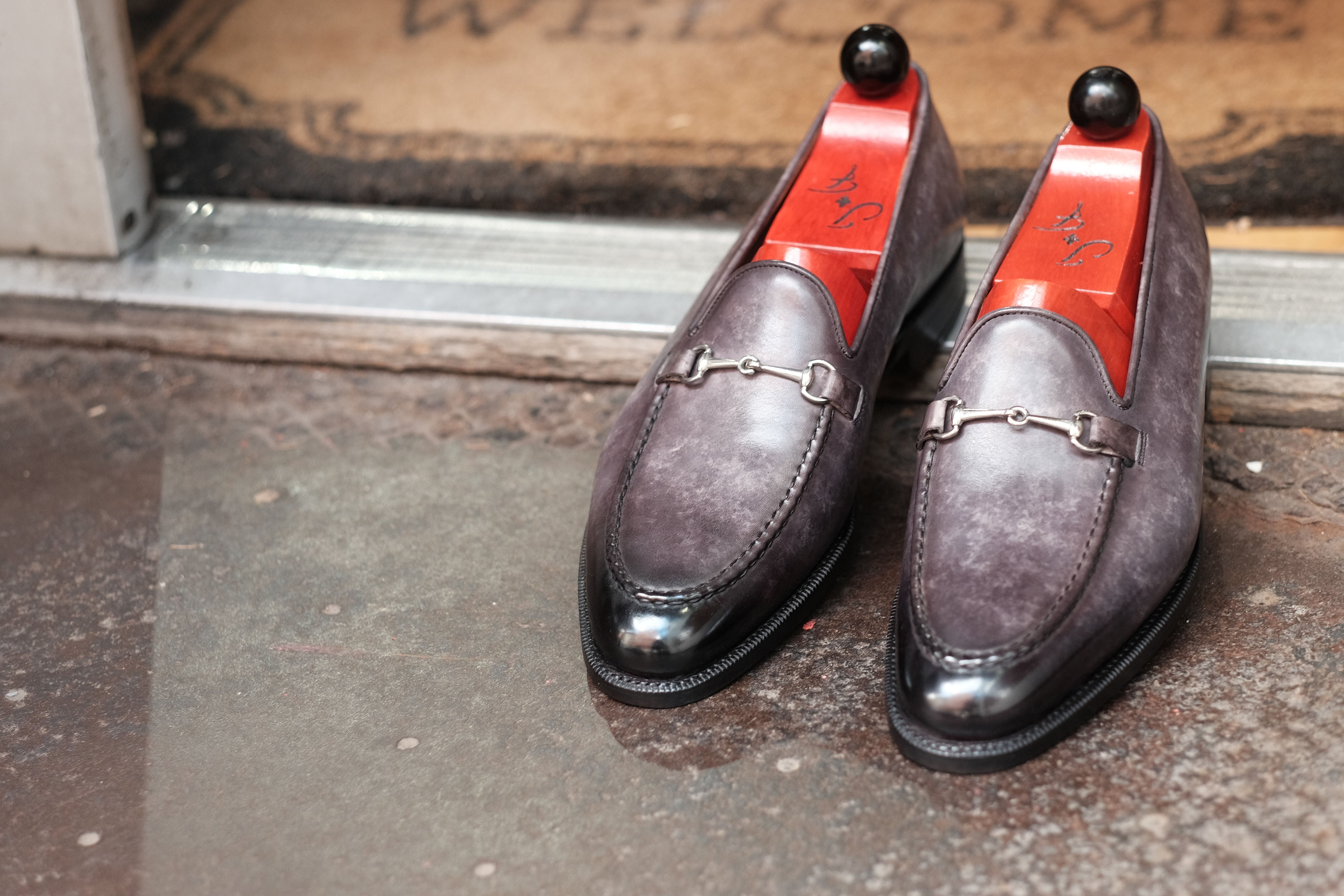 Pike - MTO - Grey Marble Patina - TMG Last - Single Leather Sole-Made To Order Horsebit Horse Bit Loafer-J.FitzPatrick Footwear