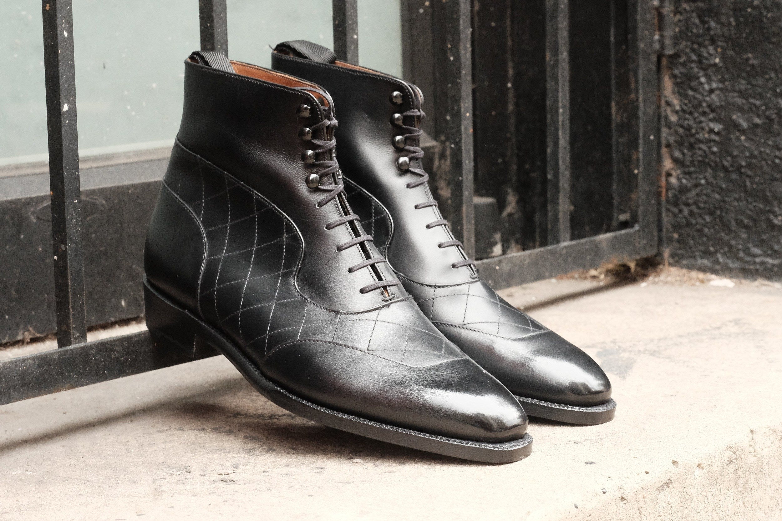 Pinehurst - MTO - Black Calf / Quilted Black Calf - LPB Last - Single Leather Sole-Made To Order Lace Laceup Balmoral Boot Brogue-J.FitzPatrick Footwear