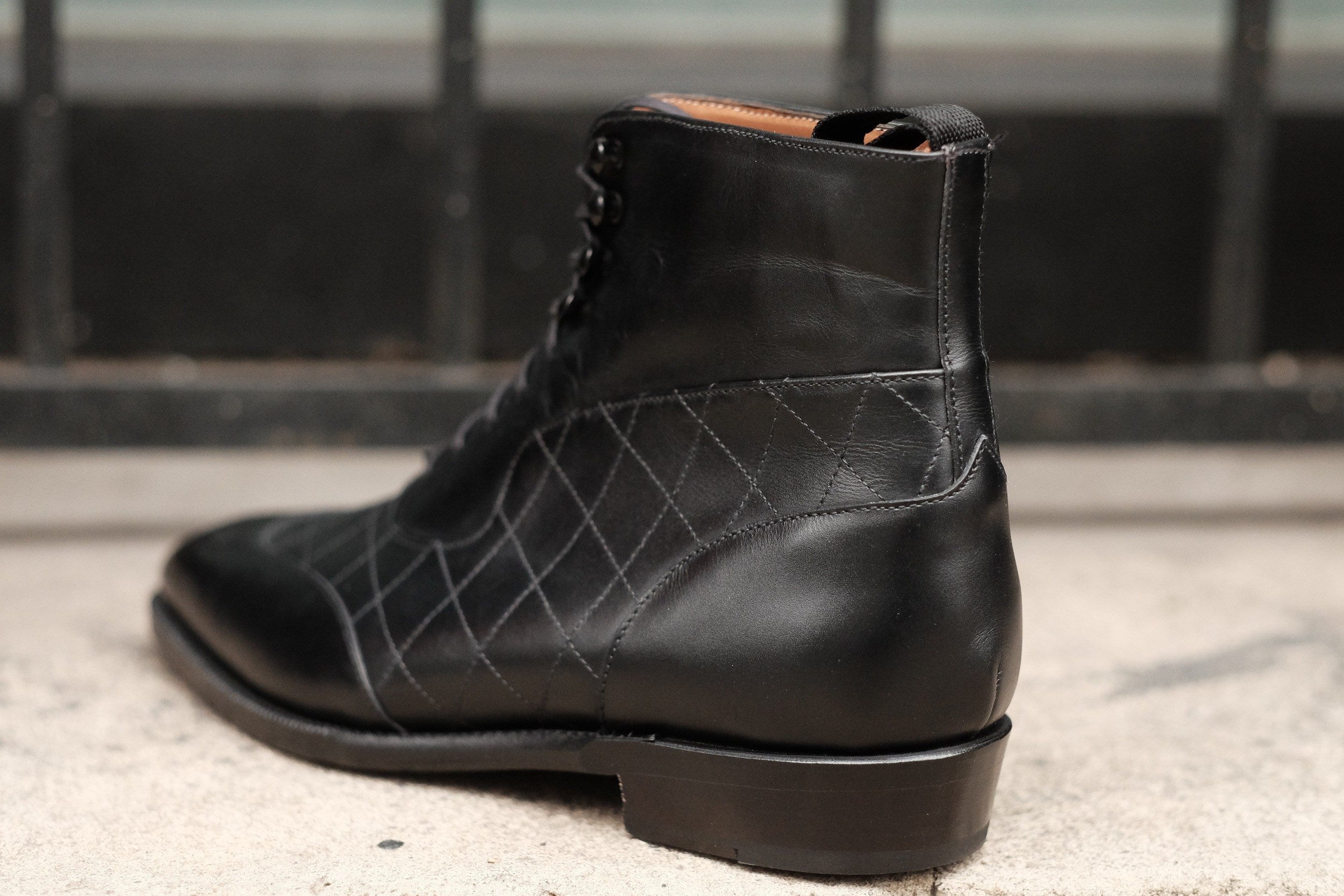 Pinehurst - MTO - Black Calf / Quilted Black Calf - LPB Last - Single Leather Sole-Made To Order Lace Laceup Balmoral Boot Brogue-J.FitzPatrick Footwear