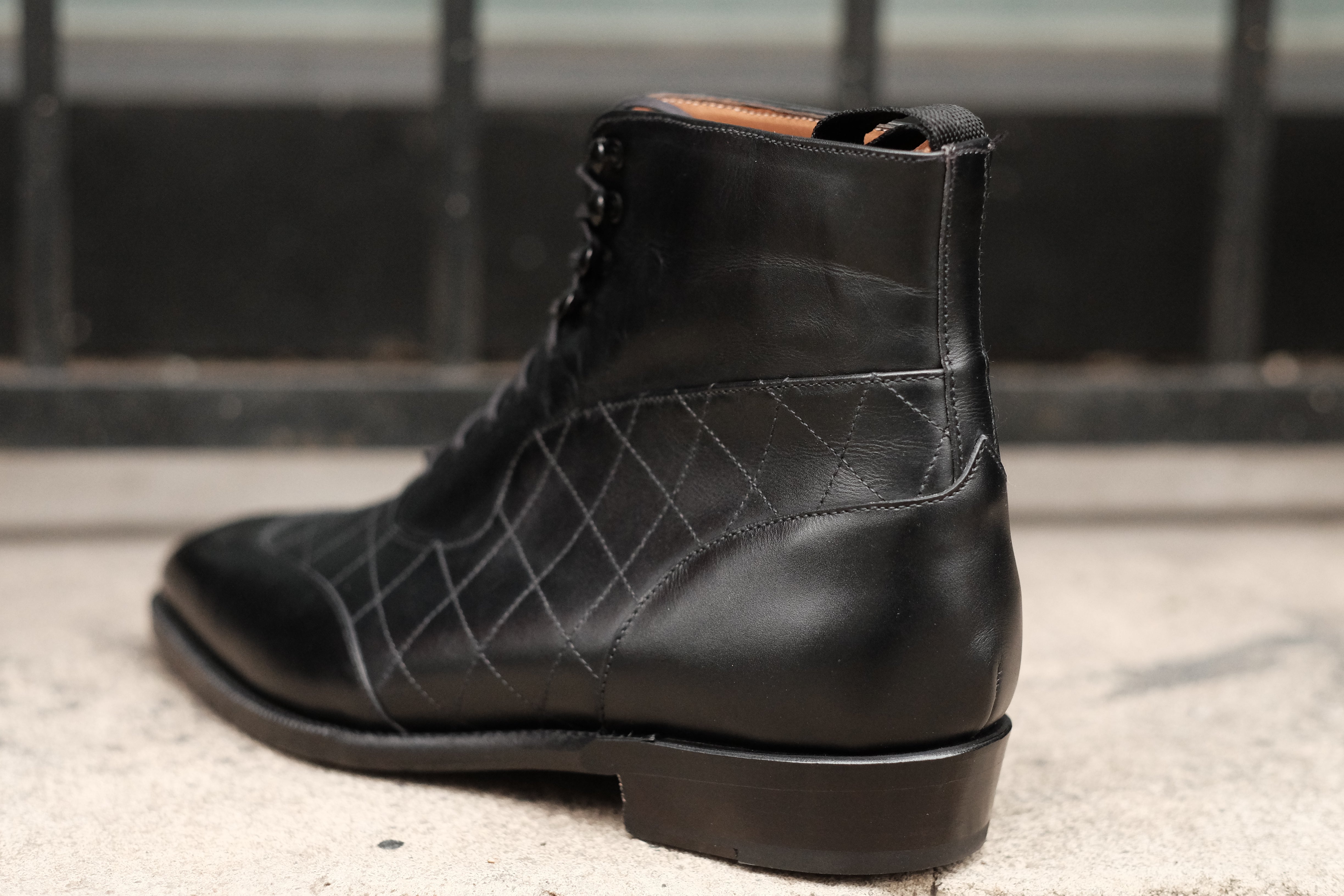 Pinehurst - MTO - Black Calf / Quilted Black Calf - LPB Last - Single Leather Sole-Made To Order Lace Laceup Balmoral Boot Brogue-J.FitzPatrick Footwear
