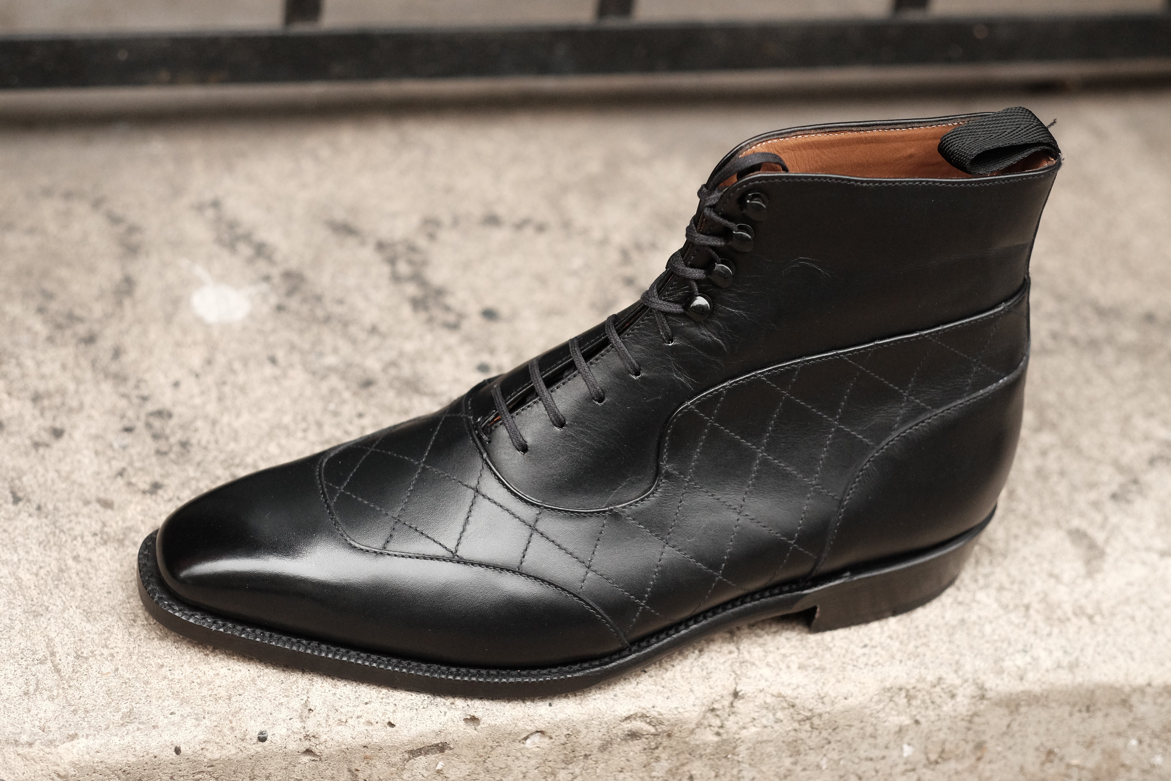Pinehurst - MTO - Black Calf / Quilted Black Calf - LPB Last - Single Leather Sole-Made To Order Lace Laceup Balmoral Boot Brogue-J.FitzPatrick Footwear