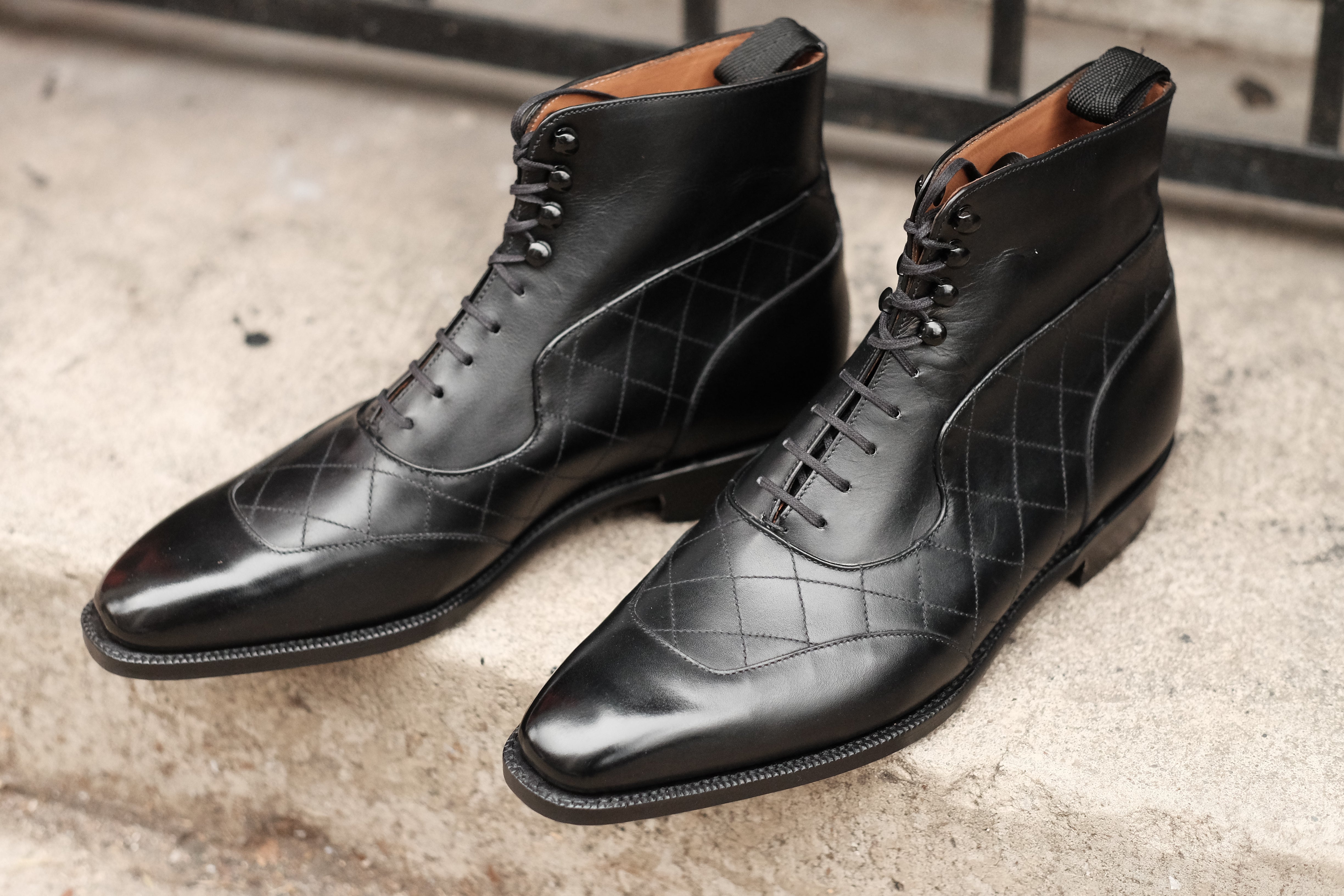 Pinehurst - MTO - Black Calf / Quilted Black Calf - LPB Last - Single Leather Sole-Made To Order Lace Laceup Balmoral Boot Brogue-J.FitzPatrick Footwear