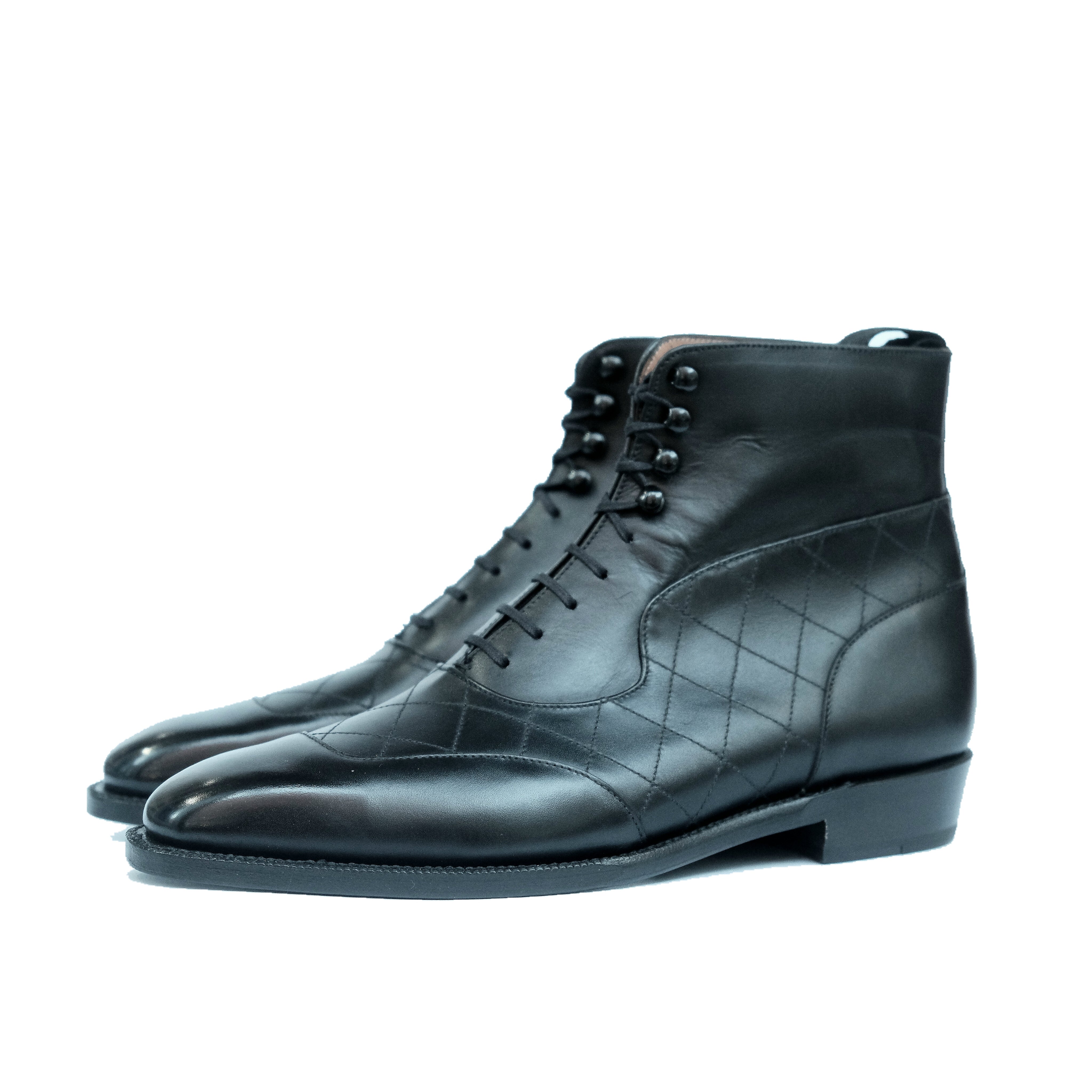 Pinehurst - MTO - Black Calf / Quilted Black Calf - LPB Last - Single Leather Sole-Made To Order Lace Laceup Balmoral Boot Brogue-J.FitzPatrick Footwear