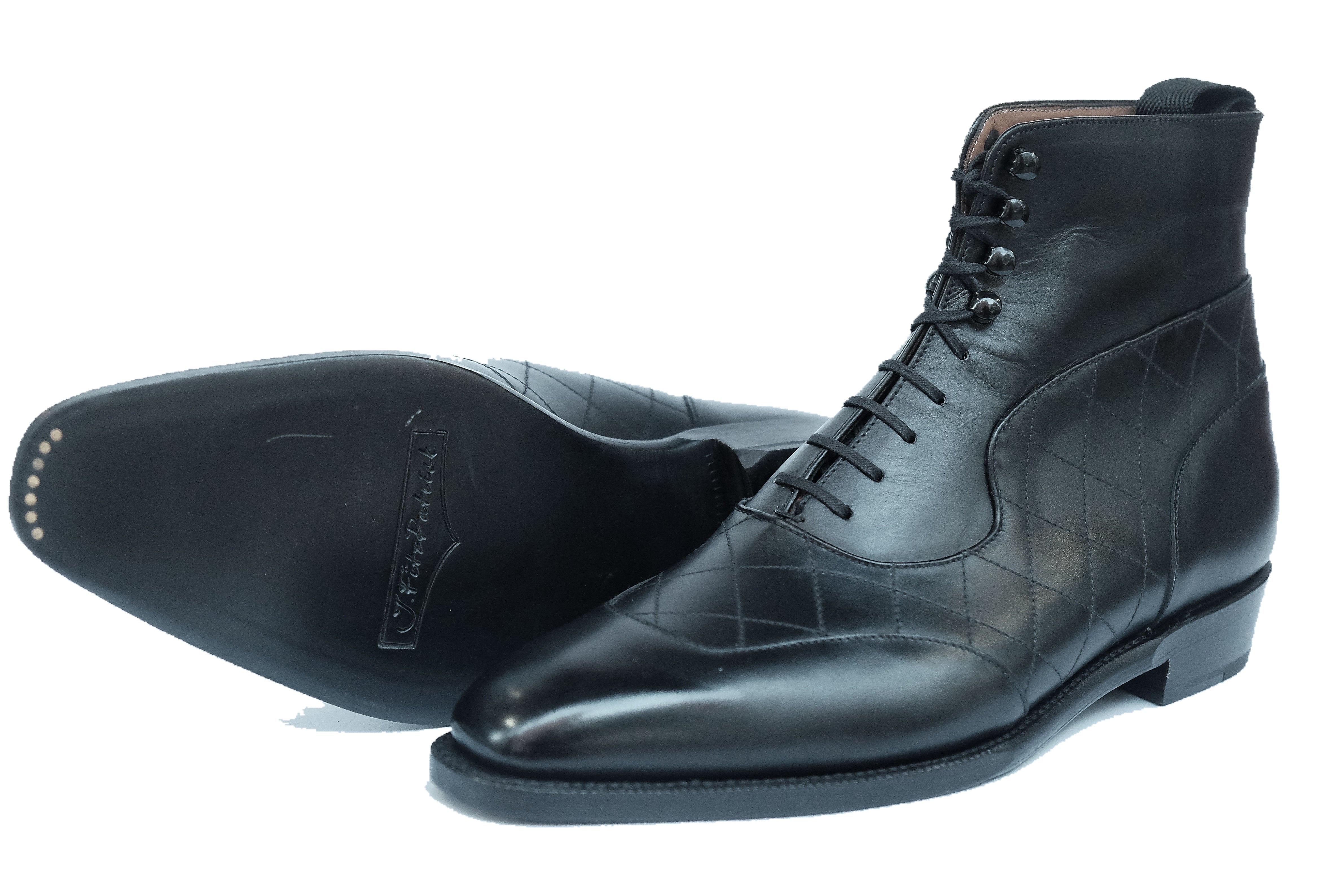 Pinehurst - MTO - Black Calf / Quilted Black Calf - LPB Last - Single Leather Sole-Made To Order Lace Laceup Balmoral Boot Brogue-J.FitzPatrick Footwear