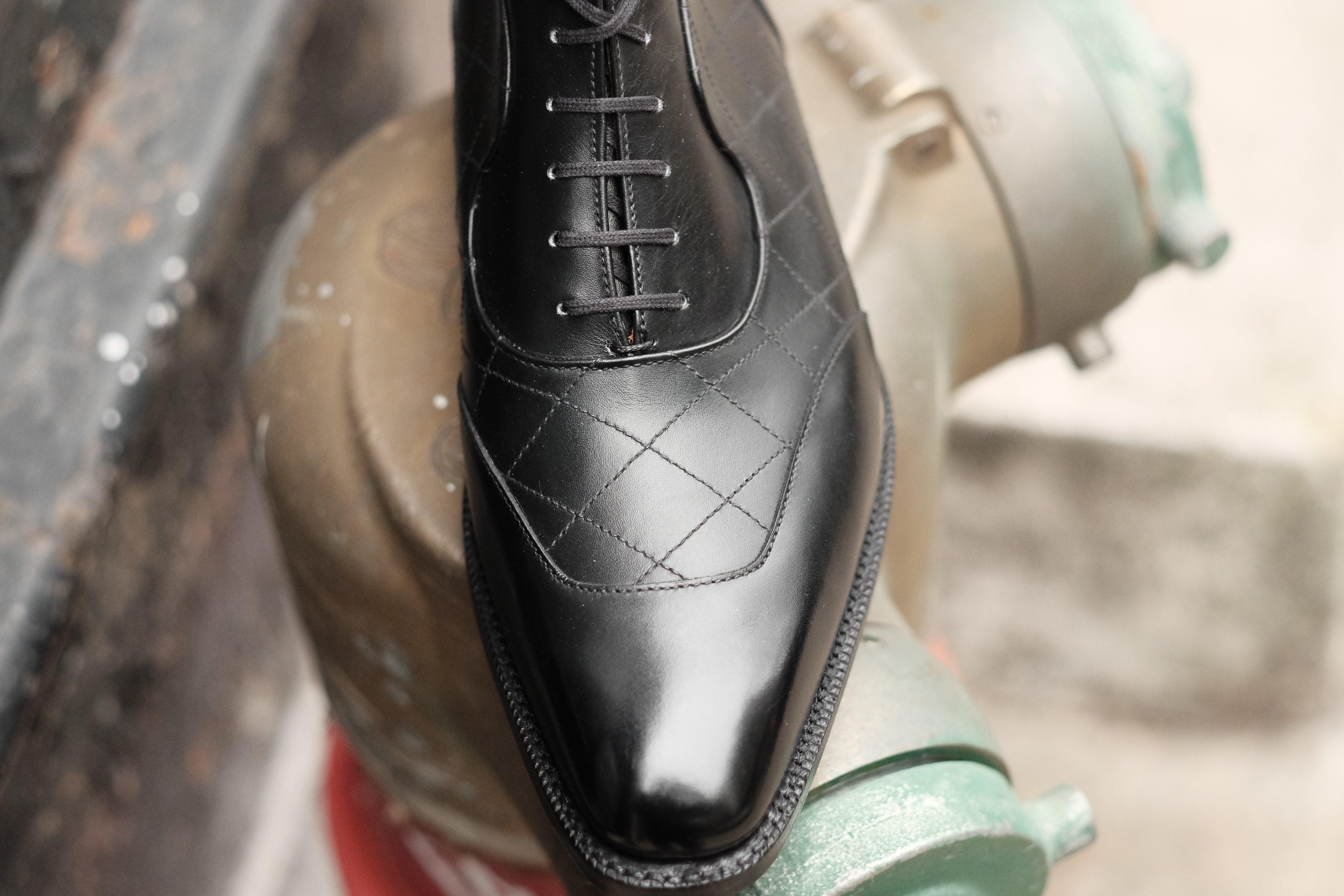 Pinehurst - MTO - Black Calf / Quilted Black Calf - LPB Last - Single Leather Sole-Made To Order Lace Laceup Balmoral Boot Brogue-J.FitzPatrick Footwear